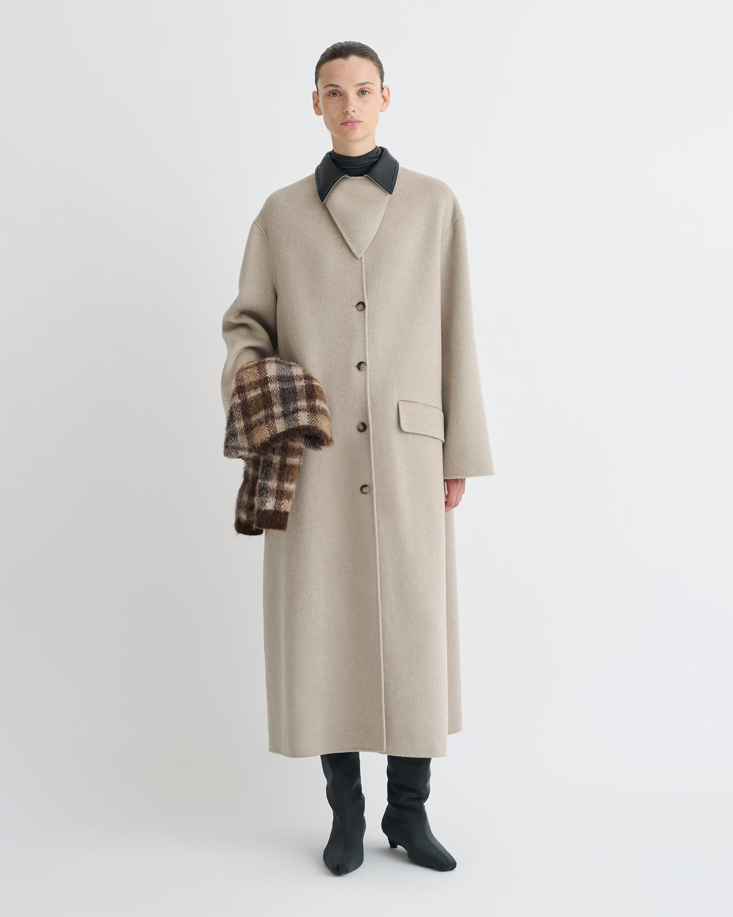 Double Wool/Regen Leather Coat - 2