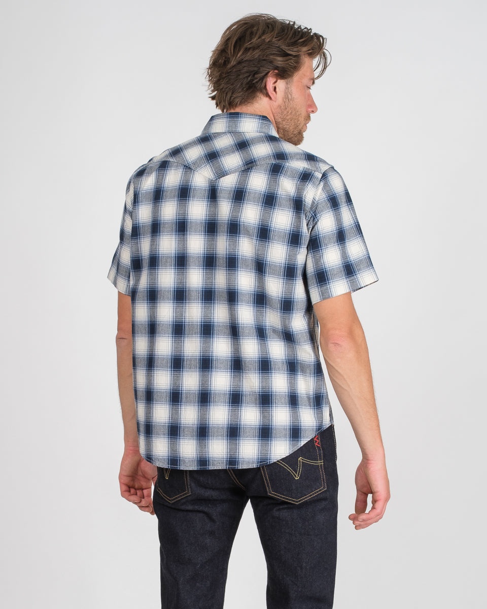 5OZ SELVEDGE SHORT SLEEVED MADRAS CHECK WESTERN SHIRT - BLUE - 3