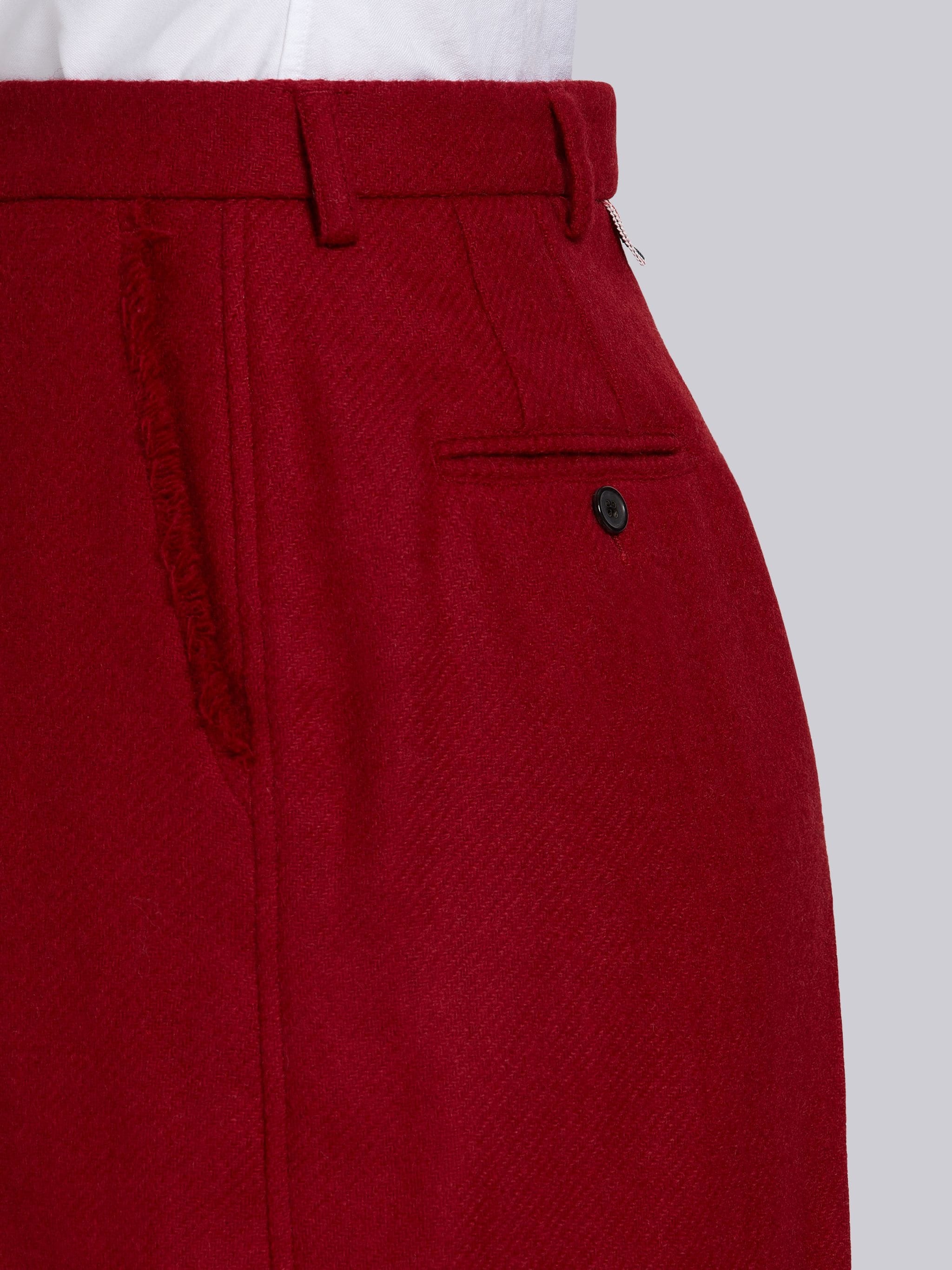 Red Shetland Wool Frayed High Waisted Short - 5