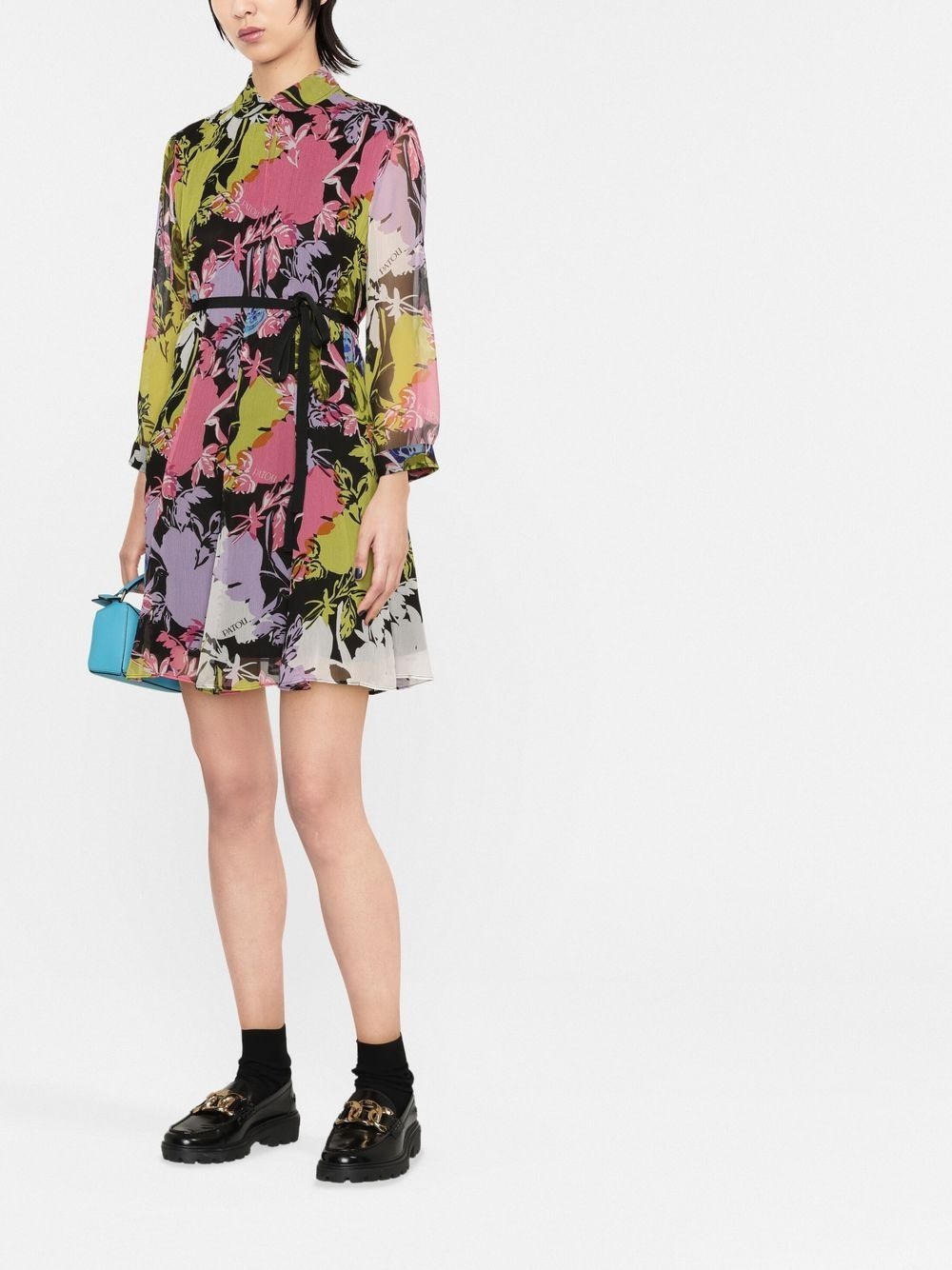 floral-print silk shirt dress - 2