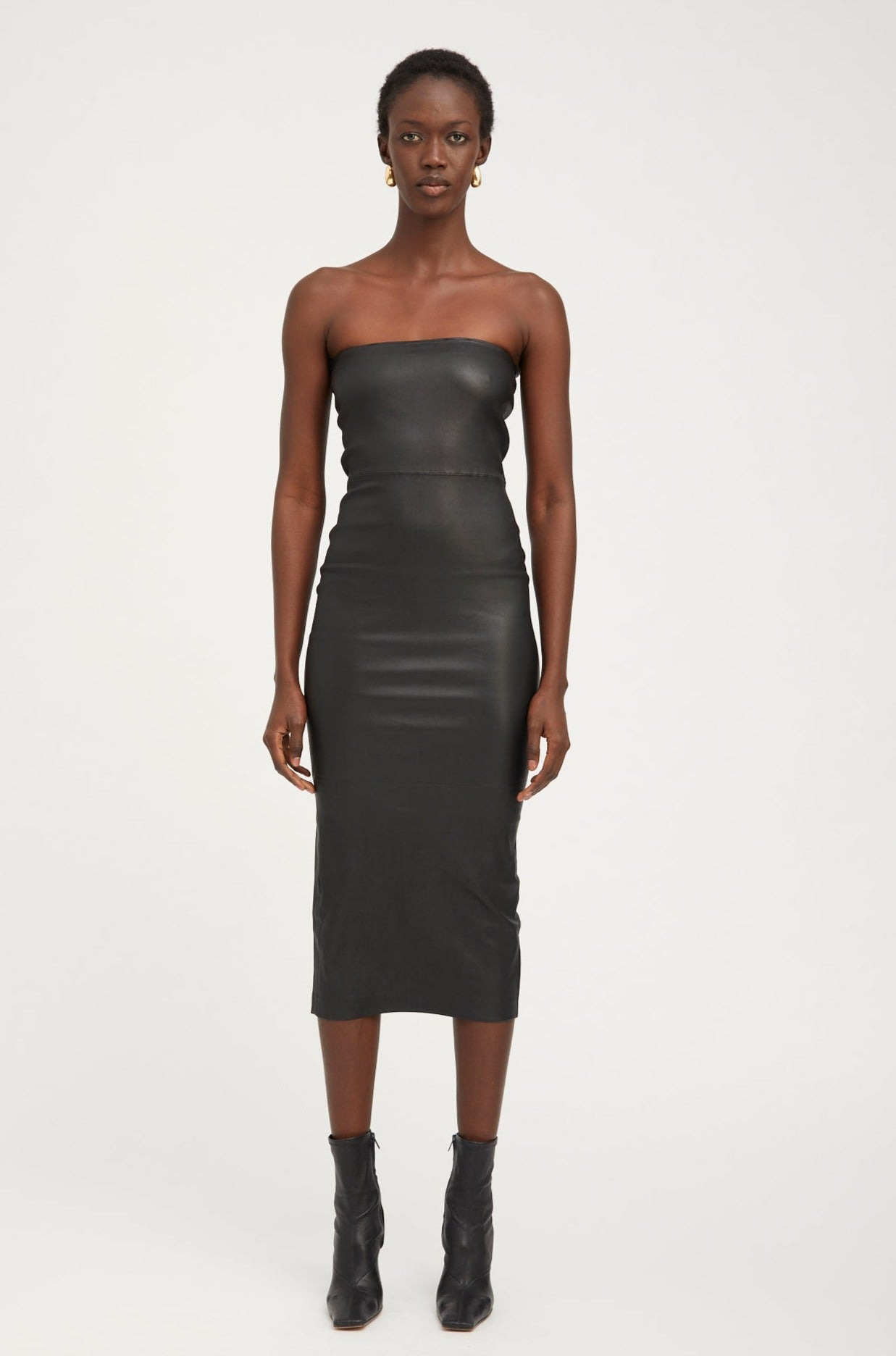 BLACK LEATHER TUBE DRESS - 2