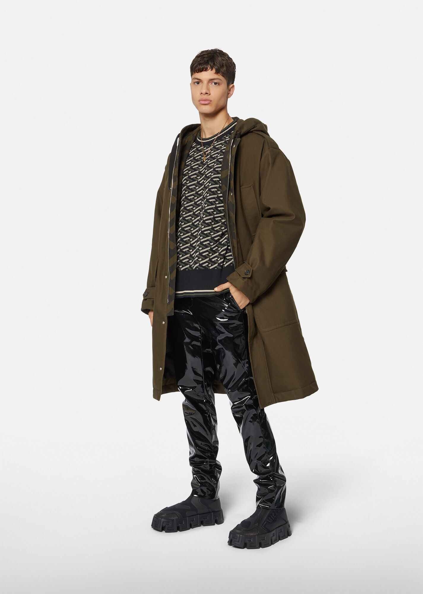 La Greca Print Gabardine Parka - 4