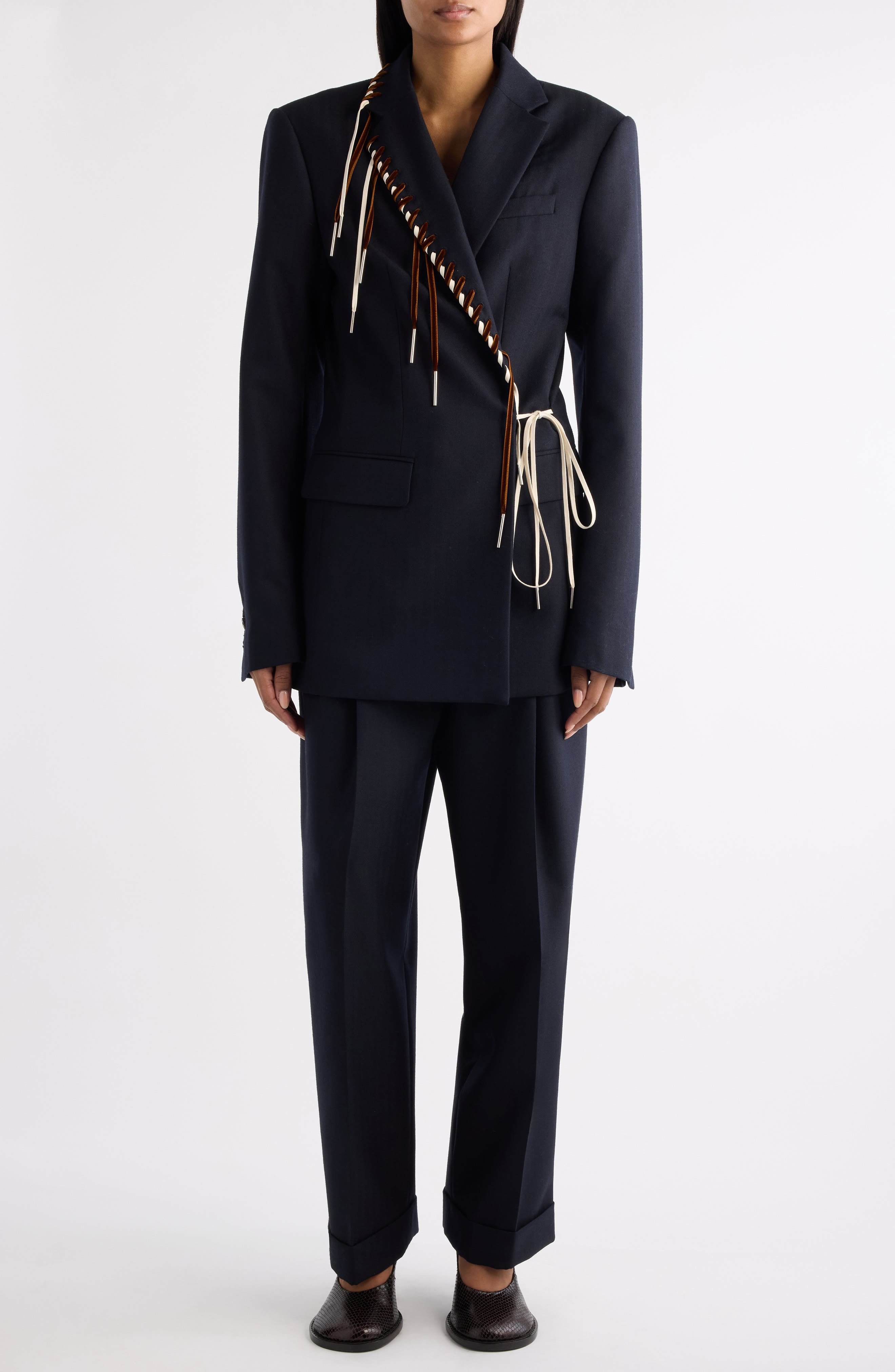 Dries Van Noten Baftan Whipstitched Wool Herringbone Blazer in Navy at Nordstrom - 2