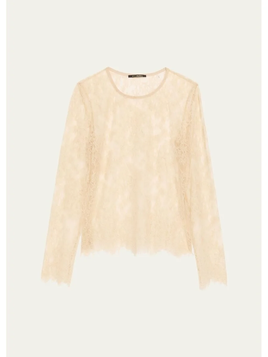 Fallon Scalloped Eyelash-Fringe Lace Blouse - 1