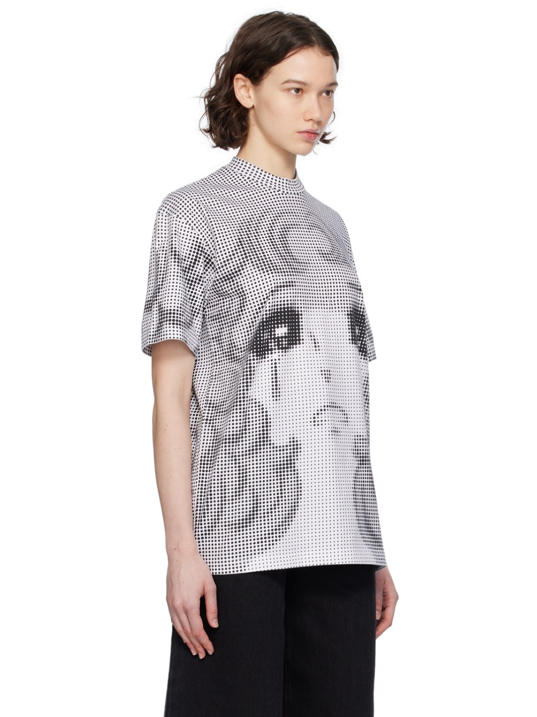Black & White Pixel Crying Girl T-Shirt - 2
