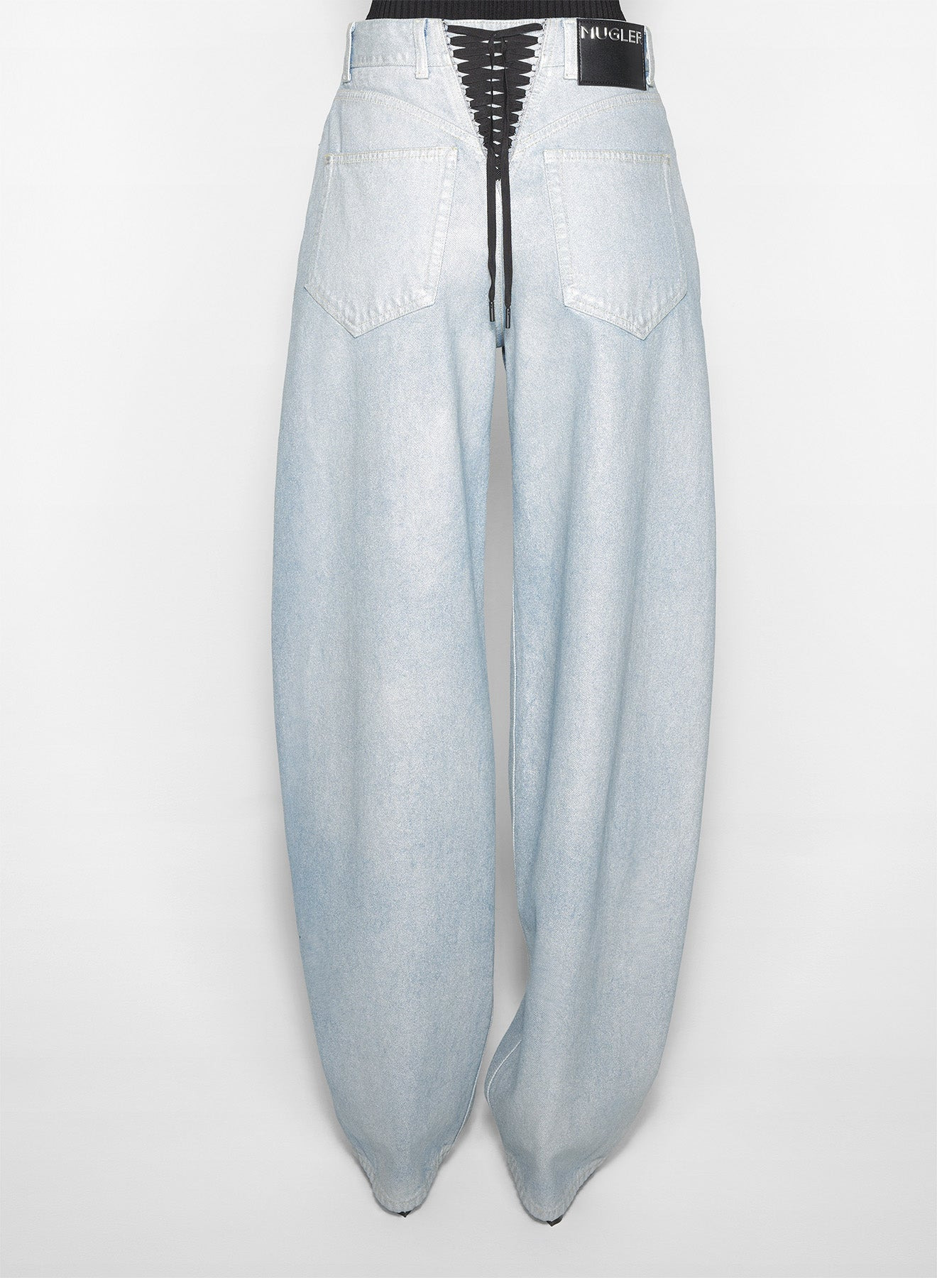 silver blue laced-up wide-leg jeans - 3
