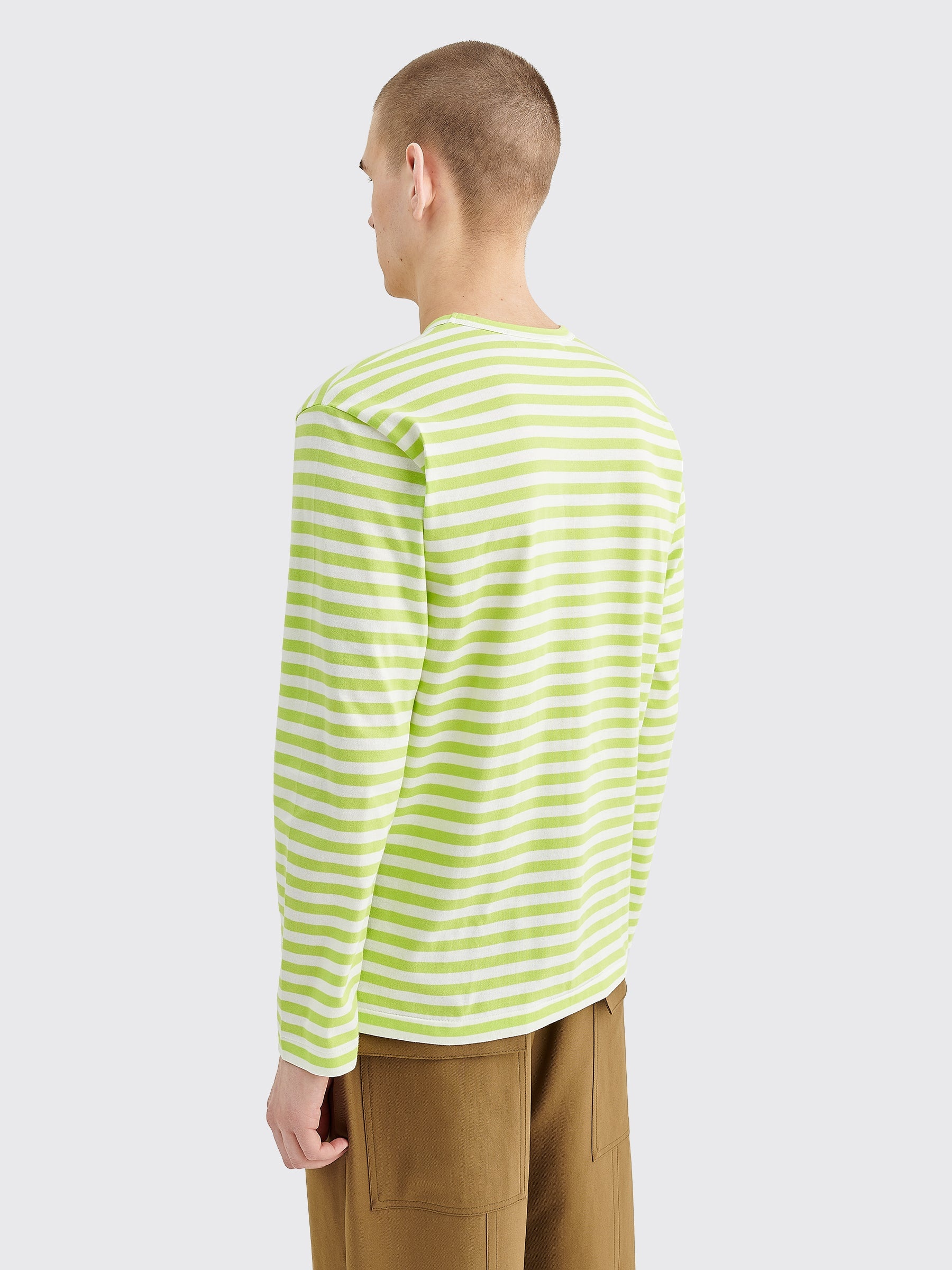 COMME DES GARÇONS PLAY SMALL HEART LS T-SHIRT STRIPE GREEN - 3