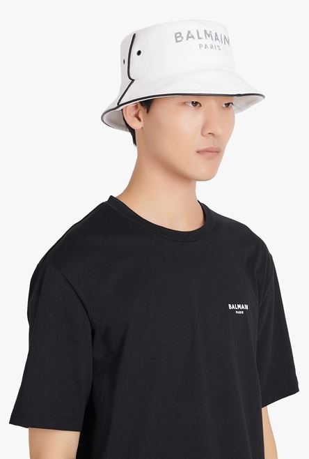 White cotton and leather B-Army bucket hat with black Balmain logo - 2