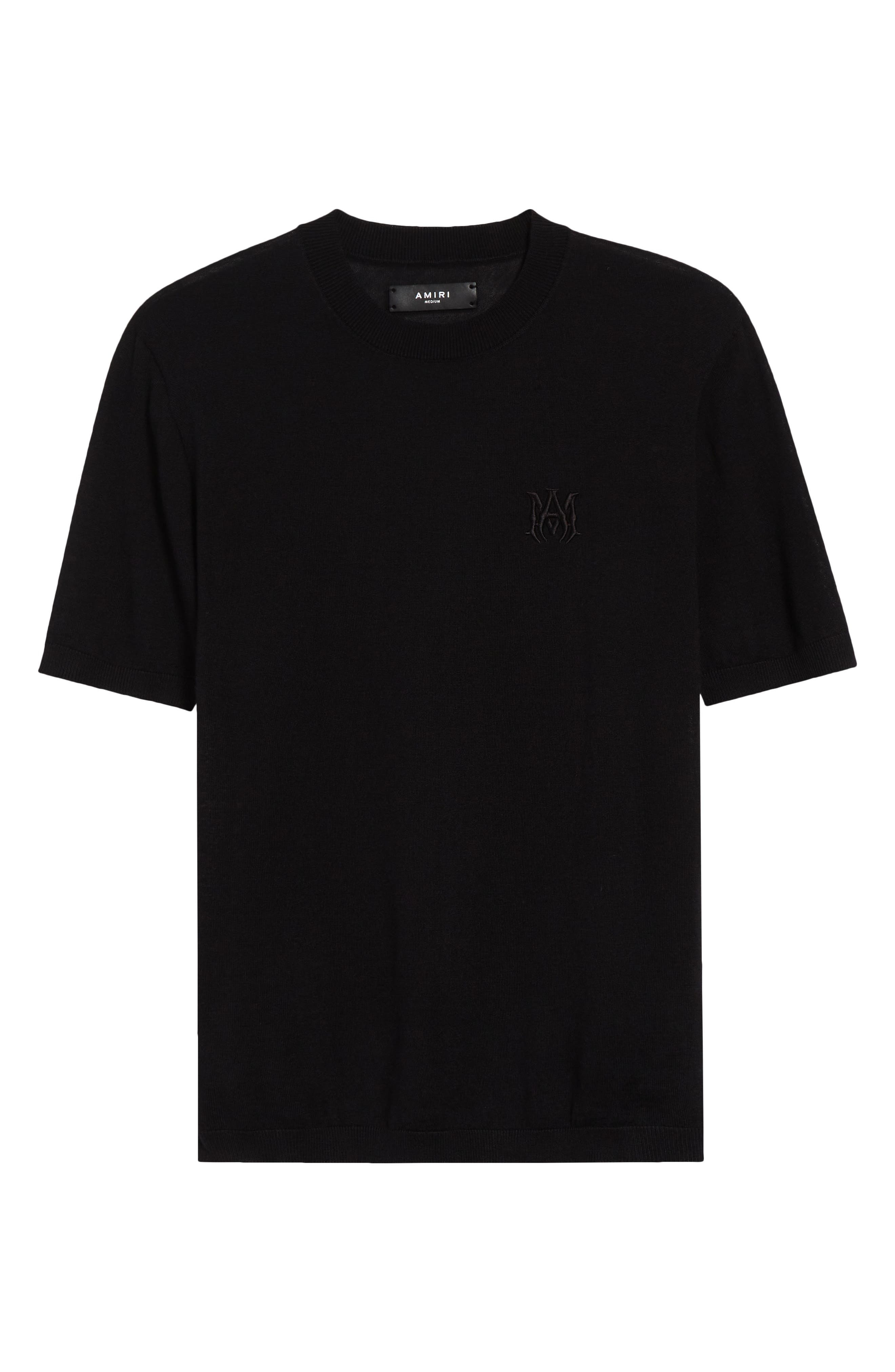 AMIRI MA Monogram Embroidered Short Sleeve Wool & Silk Sweater in Black at Nordstrom - 6