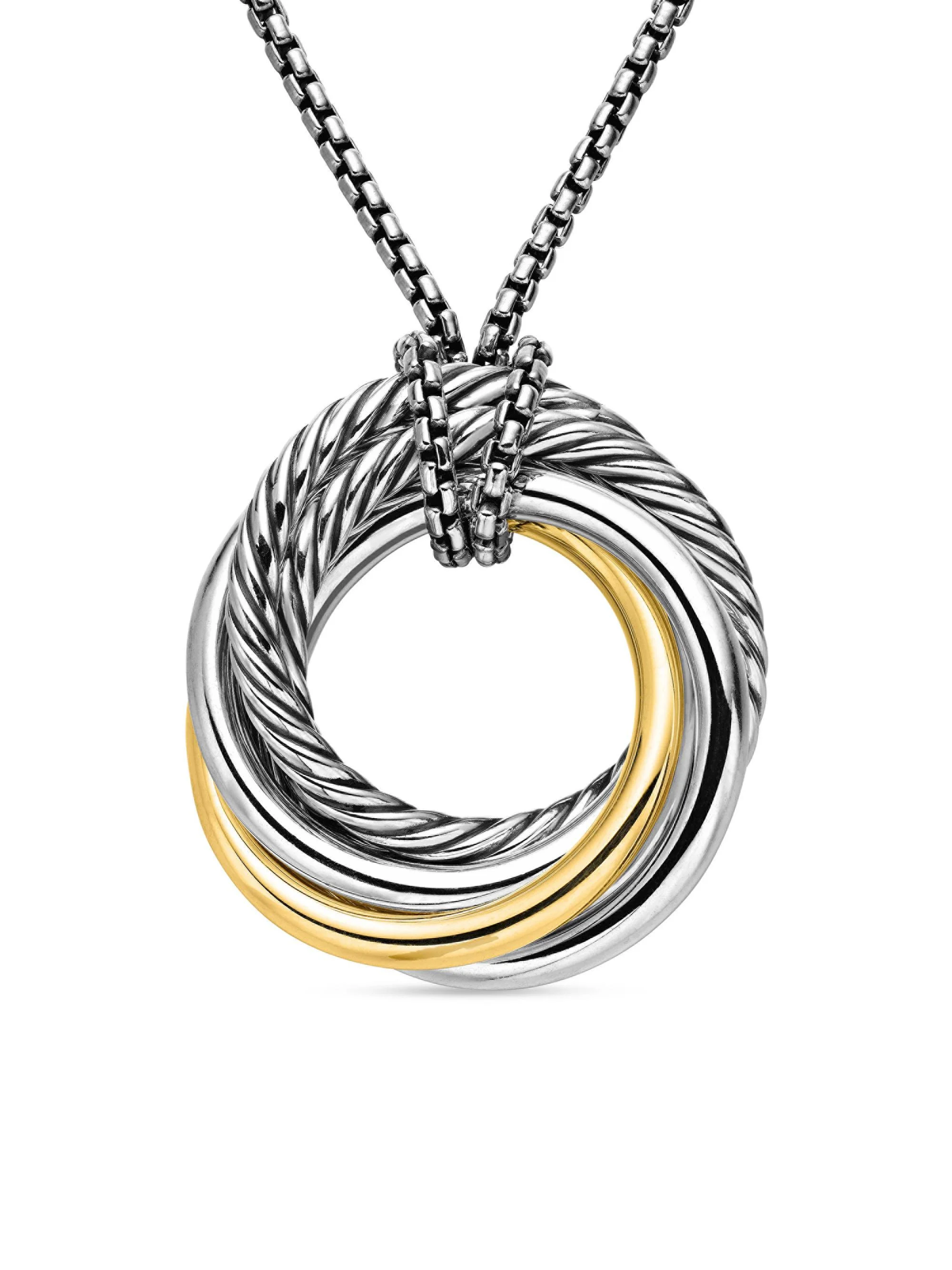 Women's Crossover Pendant Necklace in Sterling Silver with 14K Yellow Gold, 28MM - Silver - 1