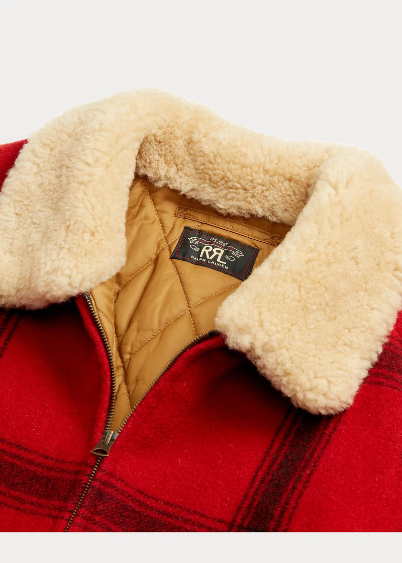 Shearling-Collar Plaid Wool Jacket 4