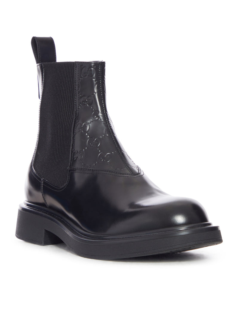 Gucci Men Leather Ankle Boot With Single "Gg" Grain - 2