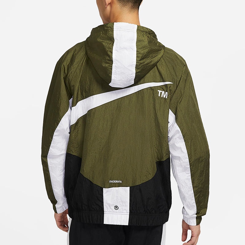 Men's Nike Sportswear Swoosh Large Logo Printing Hooded Woven Jacket Autumn Olive Green DD5968-326 - 5