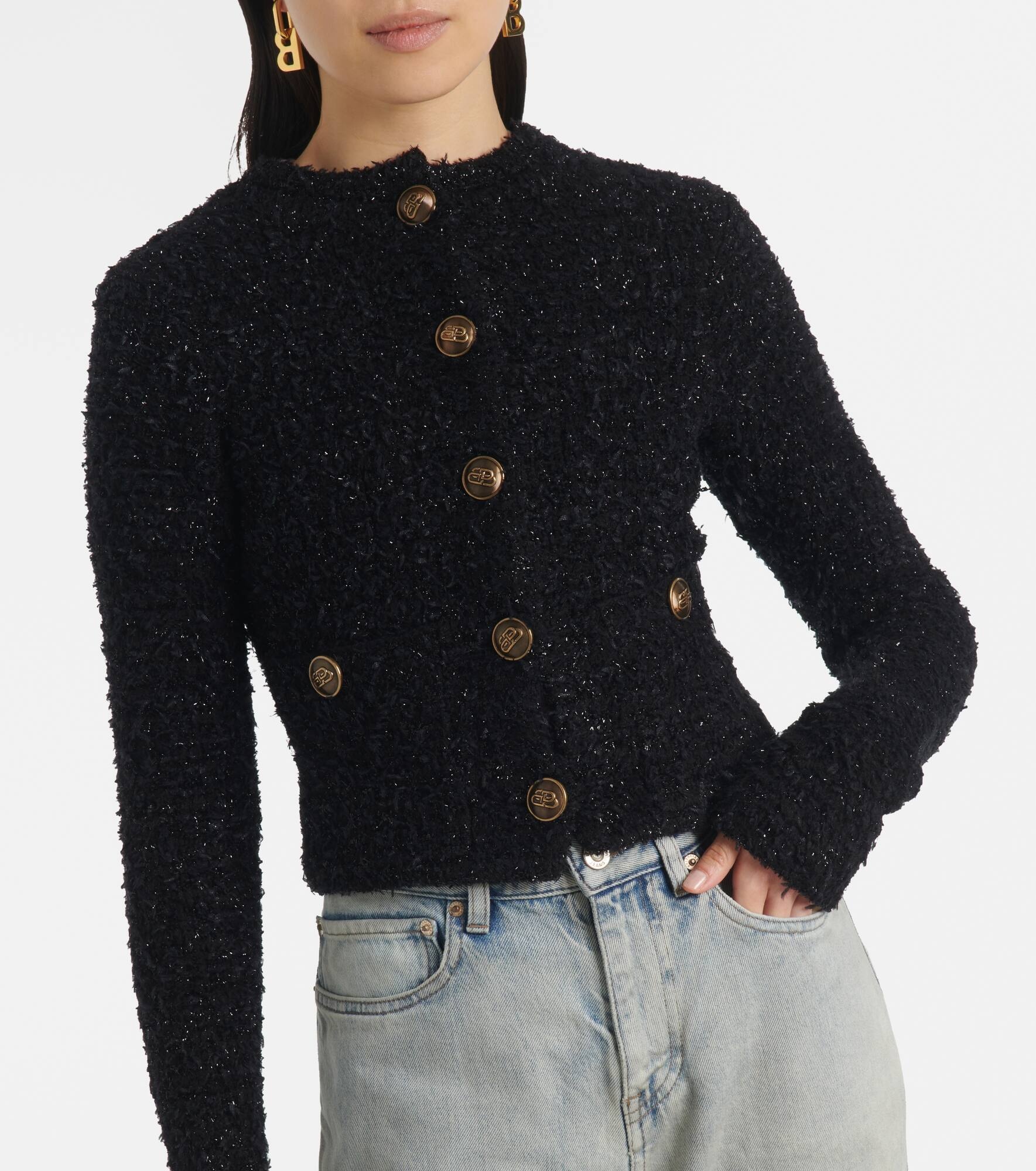 Cropped cotton-blend tweed cardigan - 4