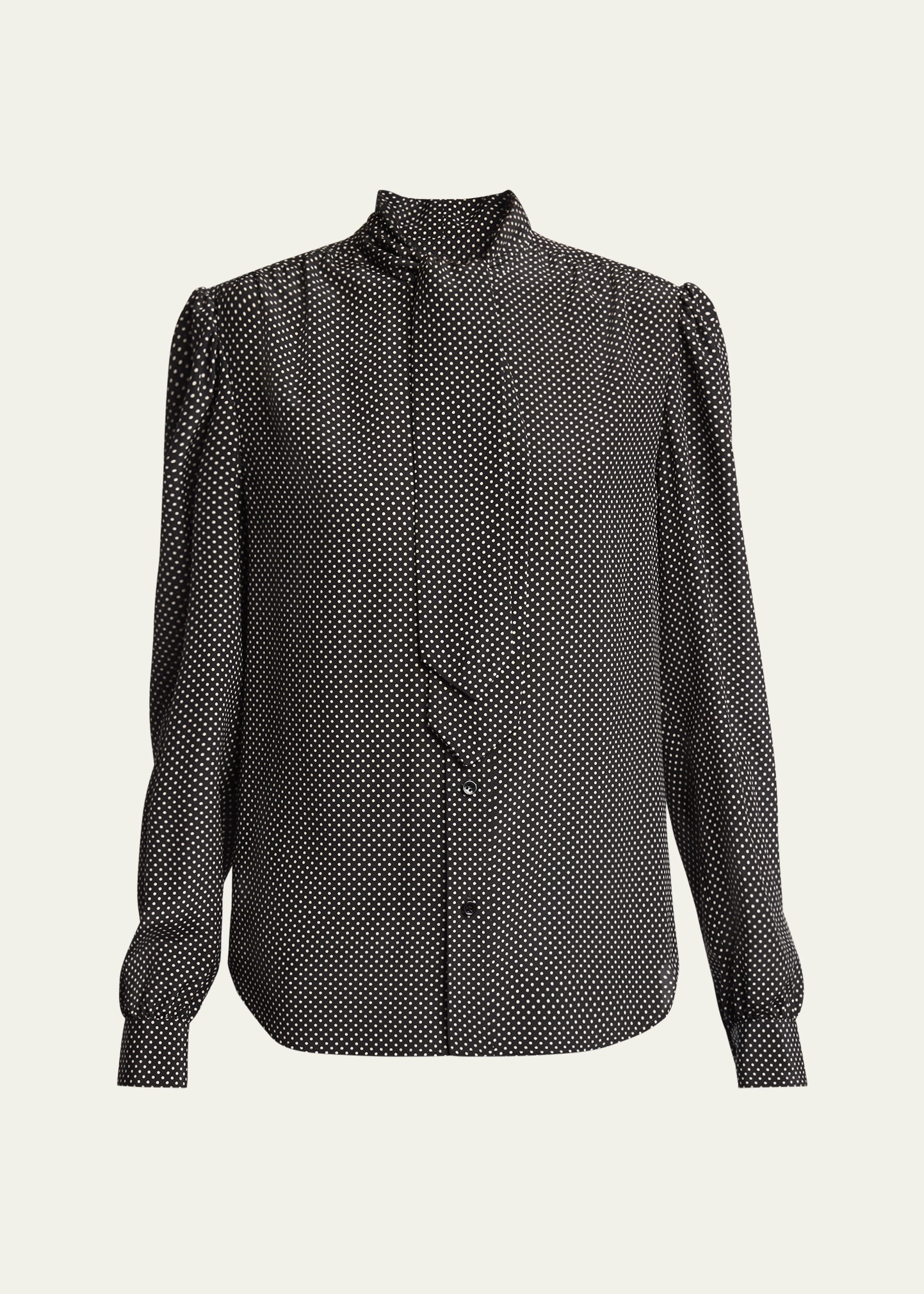 Polka Dot Tie-Neck Button Down Silk Blouse - 1