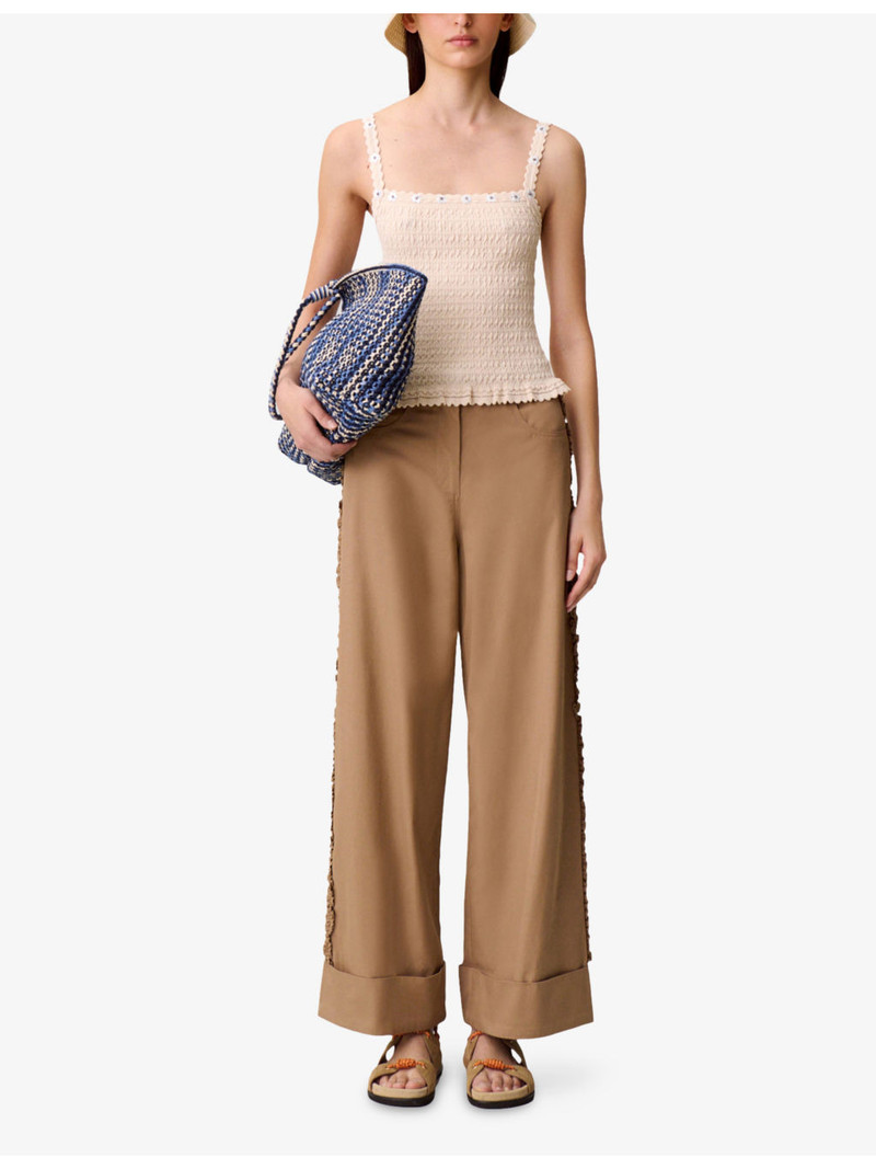 Claudie Pierlot Ruffle Wide-Leg Cotton-Blend Trousers outlook