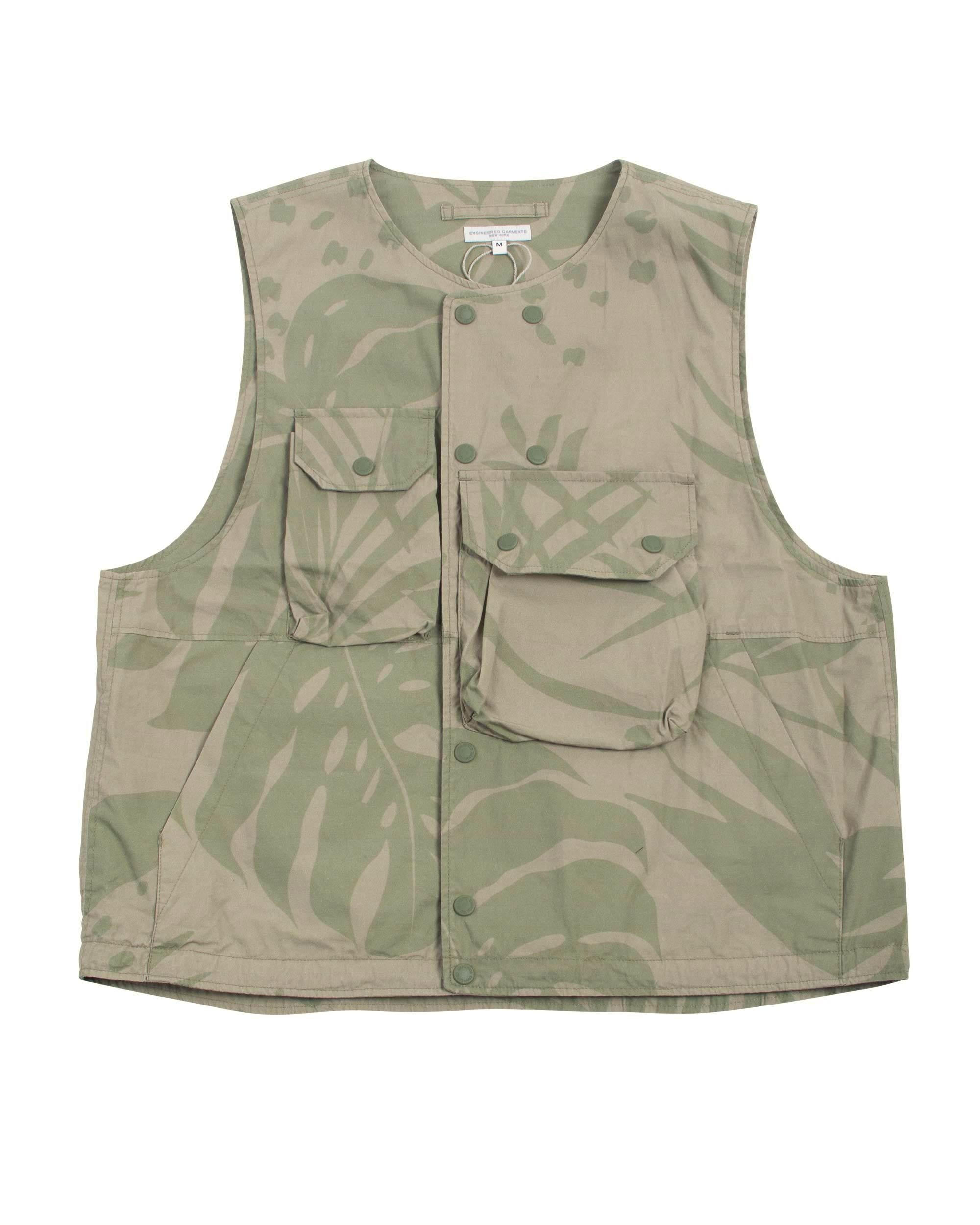 Cover Vest Khaki Olive Leaf Print Cotton Poplin - 1