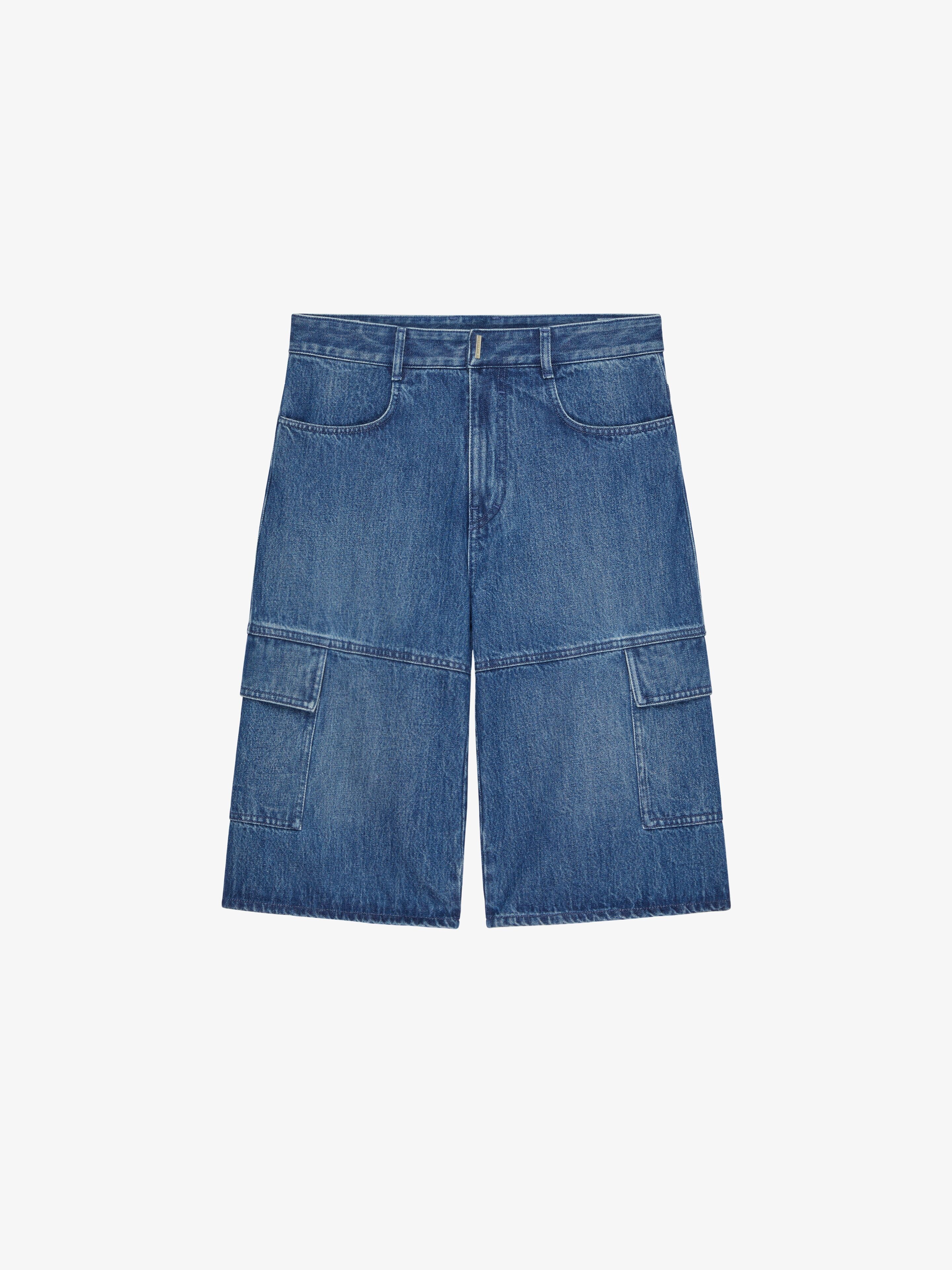 MULTICUTTED DENIM CARGO SHORTS - 1