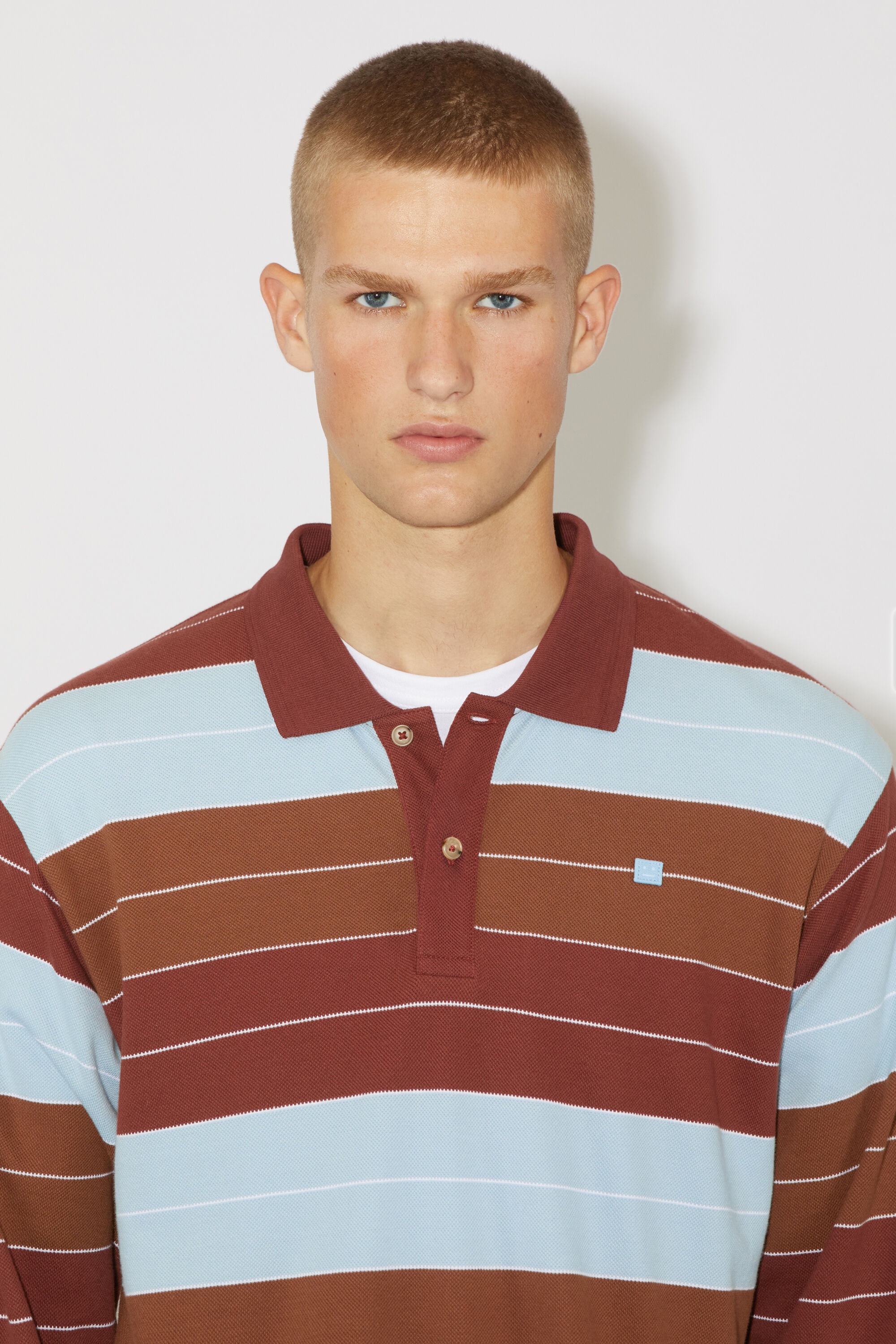 Polo long sleeve t-shirt - Relaxed fit - Deep red/dusty blue - 4