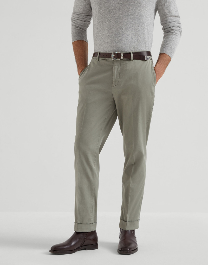 Garment-dyed American Pima cotton comfort gabardine Italian fit trousers - 1