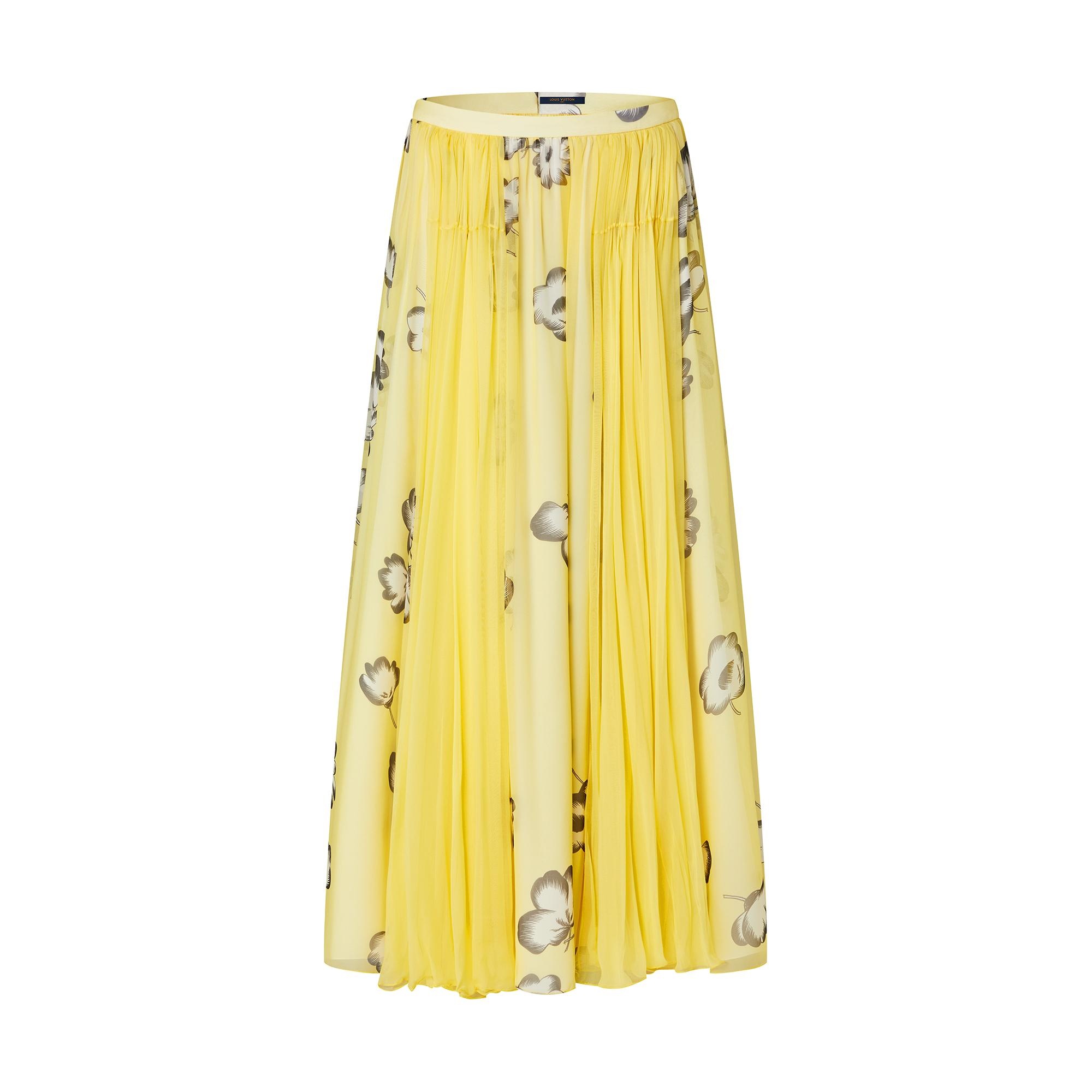 Floral Fluid Silk Chiffon Midi Skirt - 1
