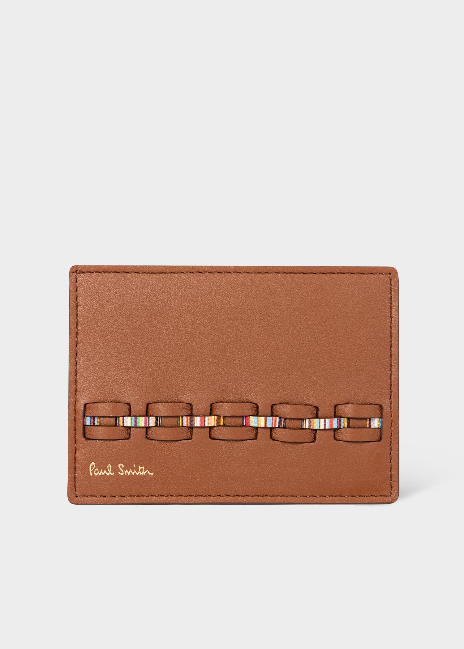Woven Front Calf Leather Credit Card Holder - 1