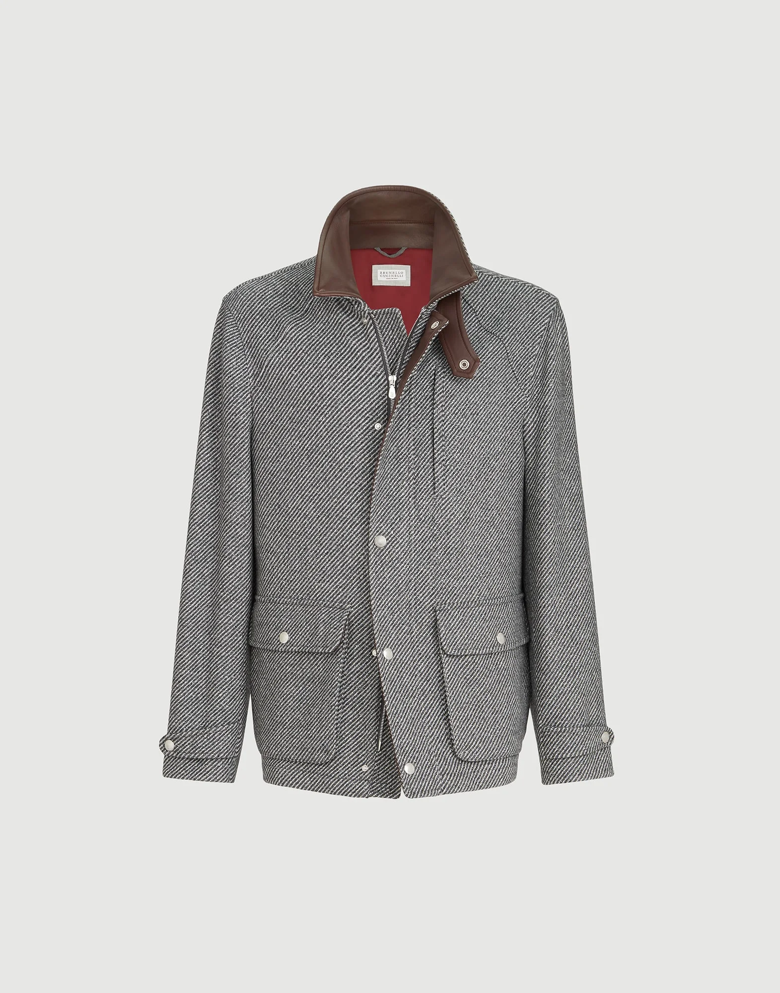 Cashmere and silk diagonal field jacket with nappa leather inserts - 1