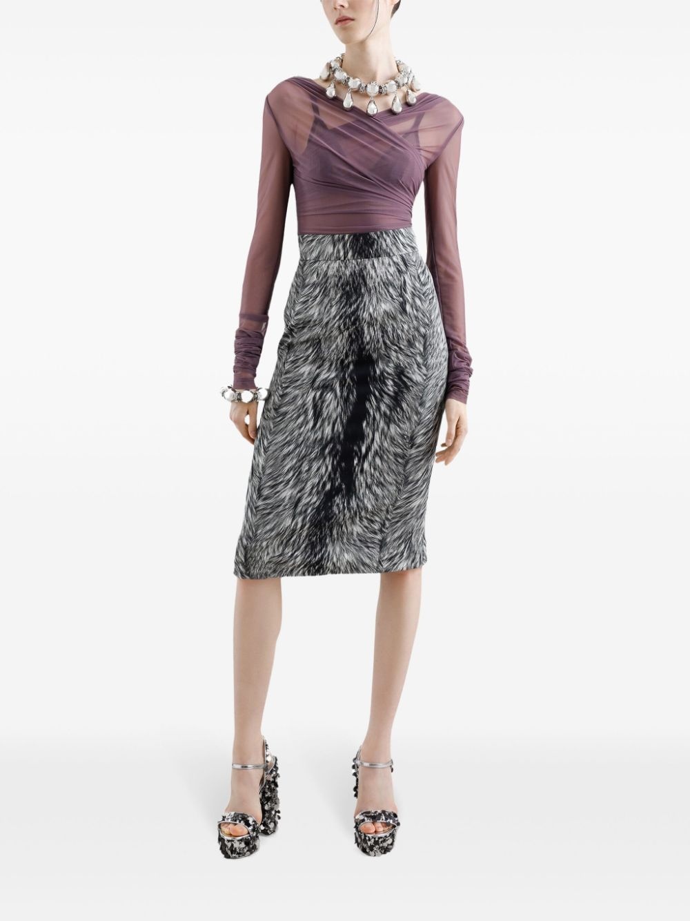 fur-print midi skirt - 2