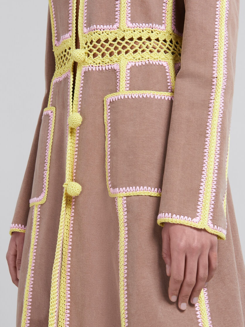 BROWN ORGANIC DENIM COAT WITH CROCHET DETAILS - 4