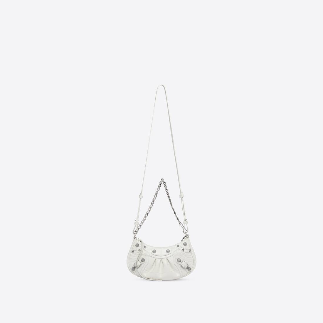 Women's Le Cagole Mini Purse With Chain Crocodile Embossed in White - 4