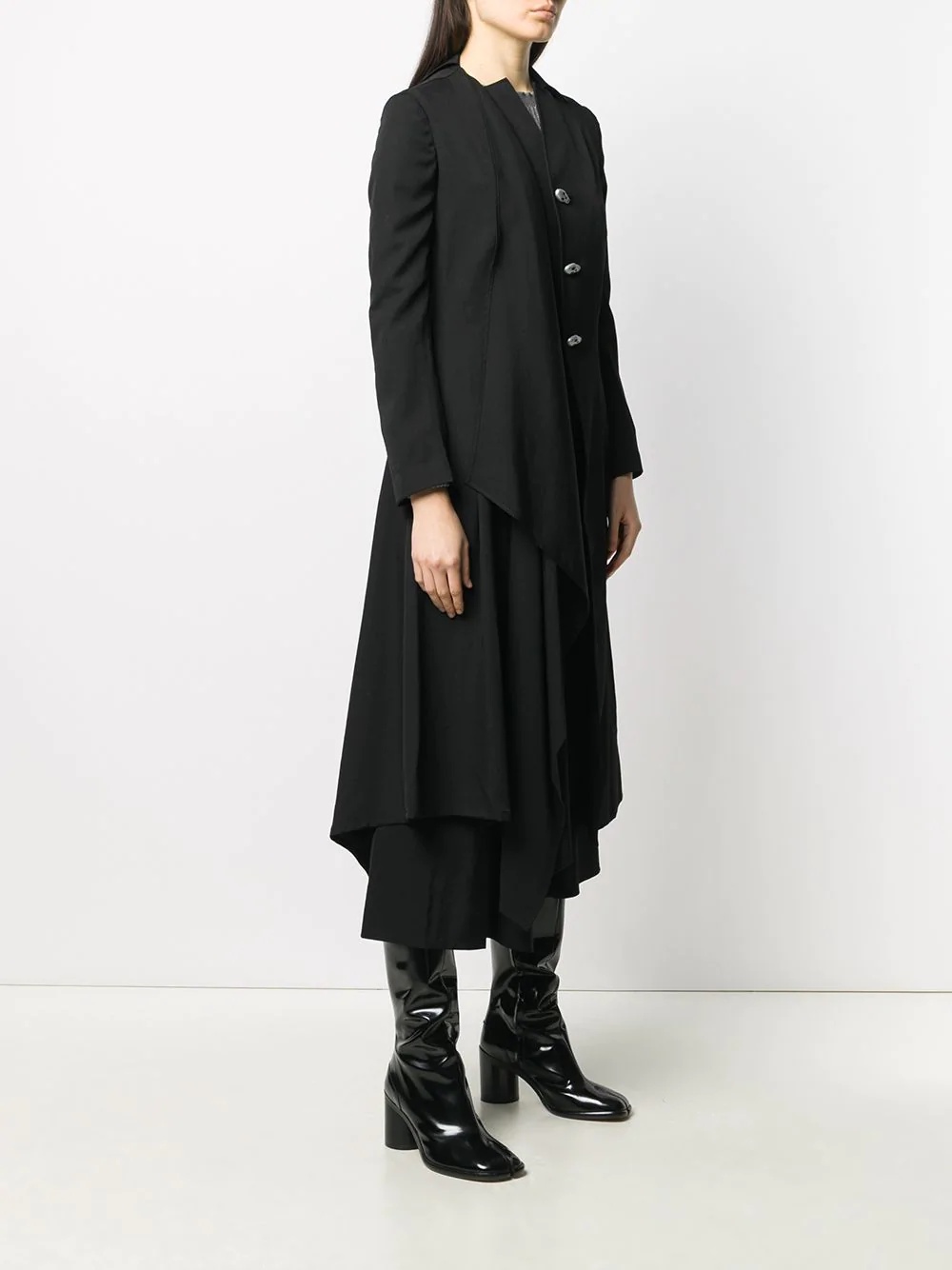 skull-button coat with draped detailing - 3