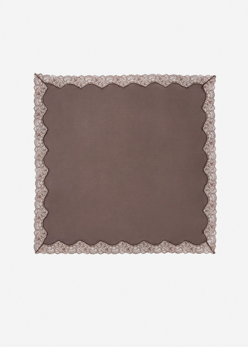 MAGDA BUTRYM Silk square scarf with lace trim in brown outlook