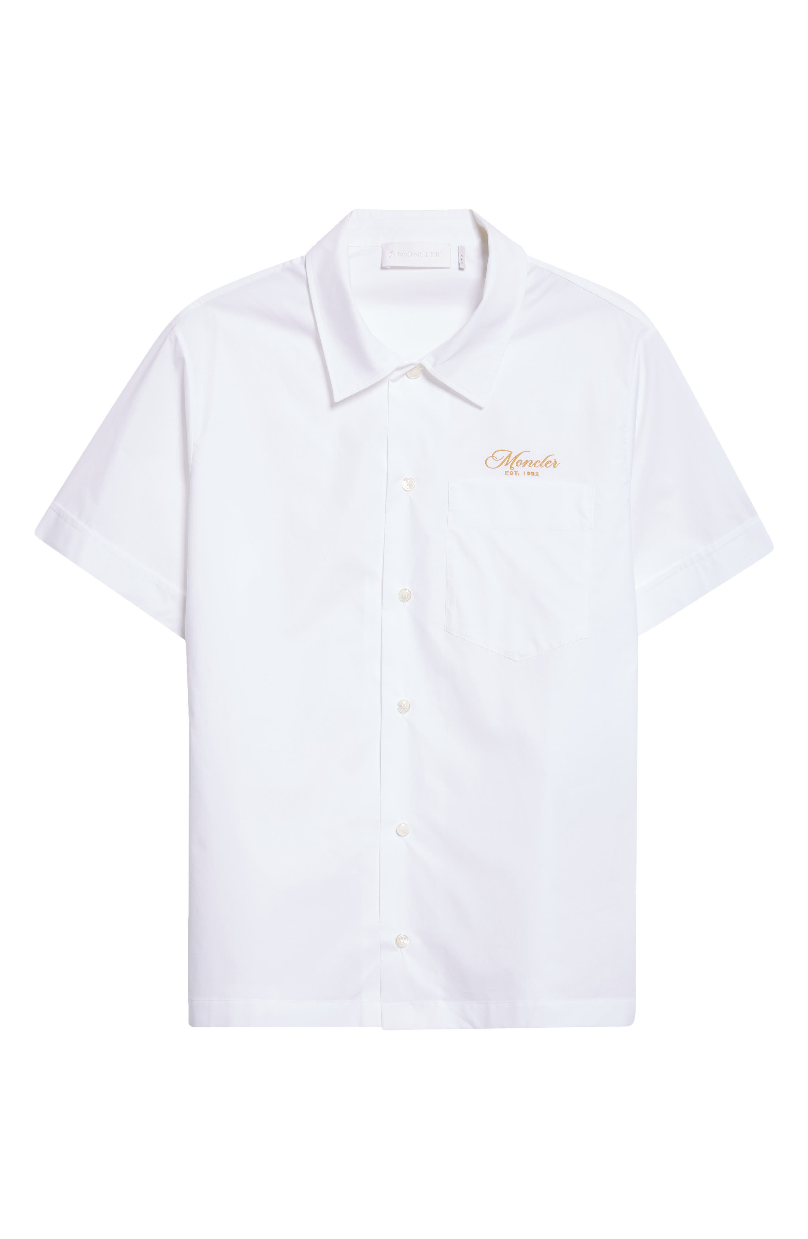 Moncler Logo Embroidered Camp Shirt in Brilliant White at Nordstrom - 5