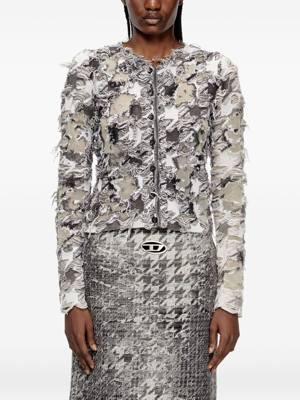 devoré-houndstooth-jacquard cardigan - 3