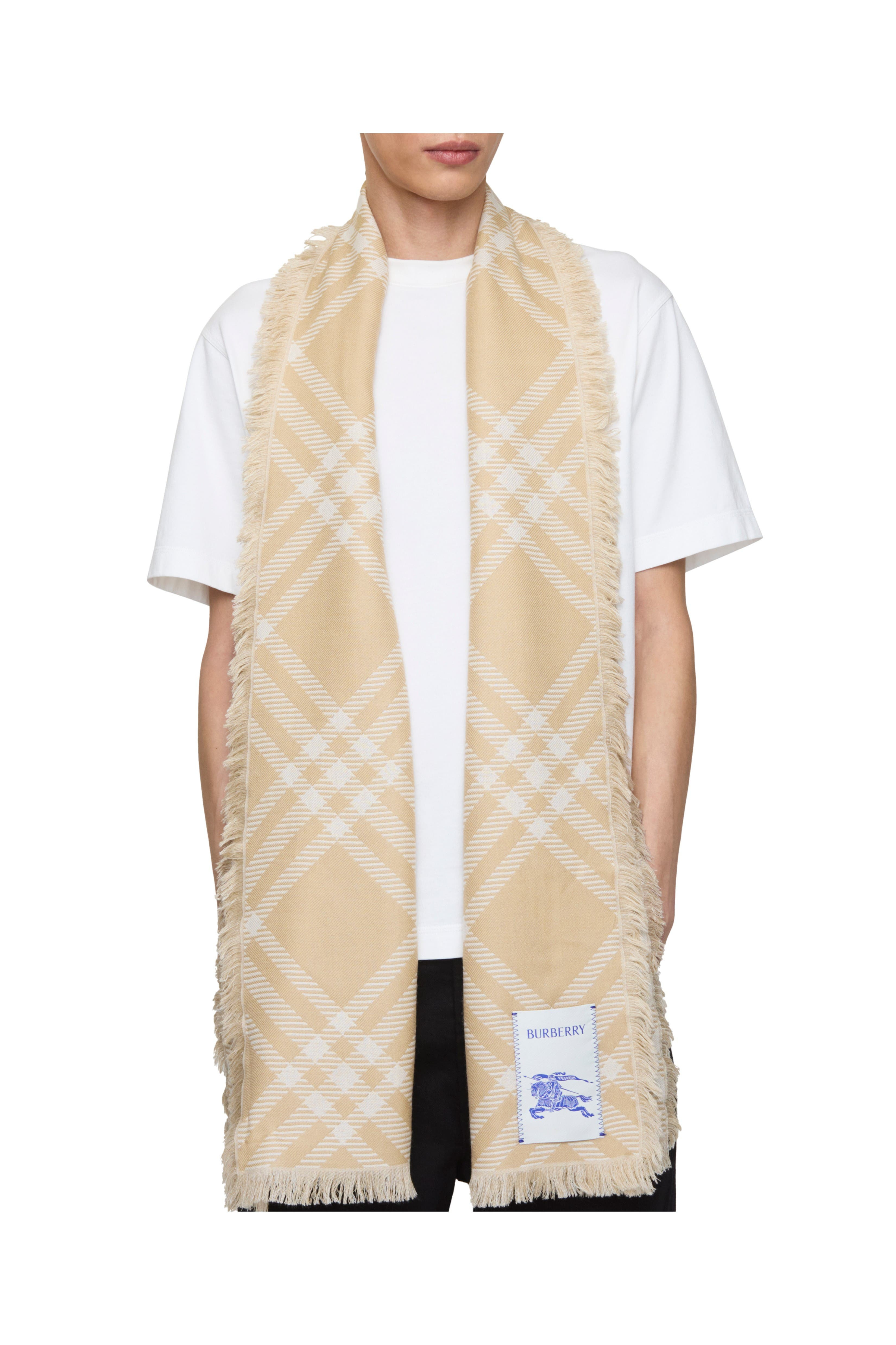 burberry Wide Check Wool Silk Scarf in Sand/ecru at Nordstrom - 4