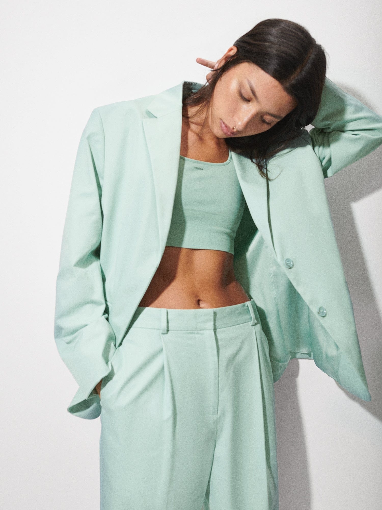 Women's Organic Cotton Oversized Tailored Blazer - Eucalyptus Blue - 3