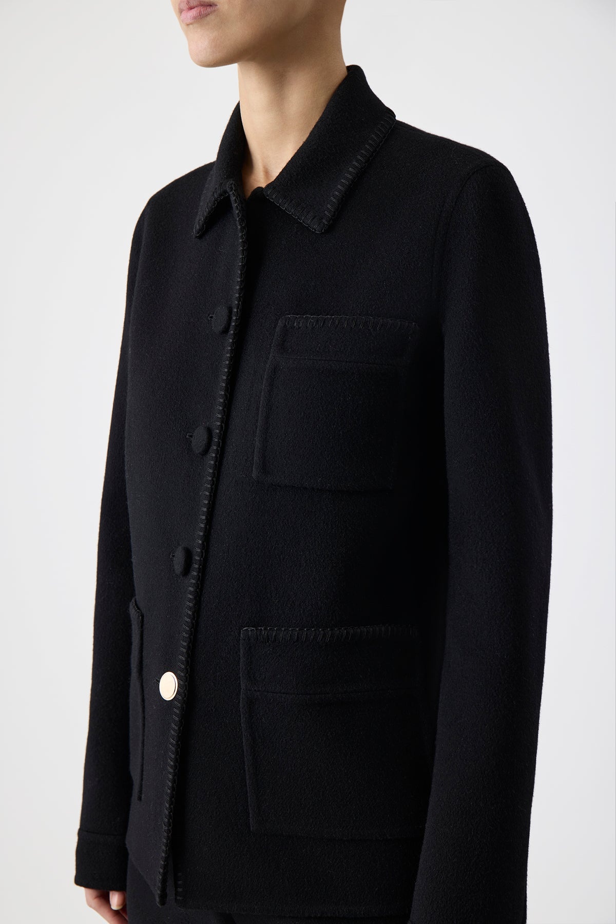 Ulu Chore Jacket in Black Double-Face Recycled Cashmere - 5