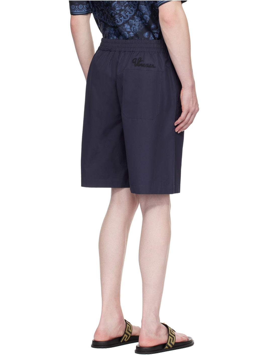 Navy Embroidered Shorts - 3