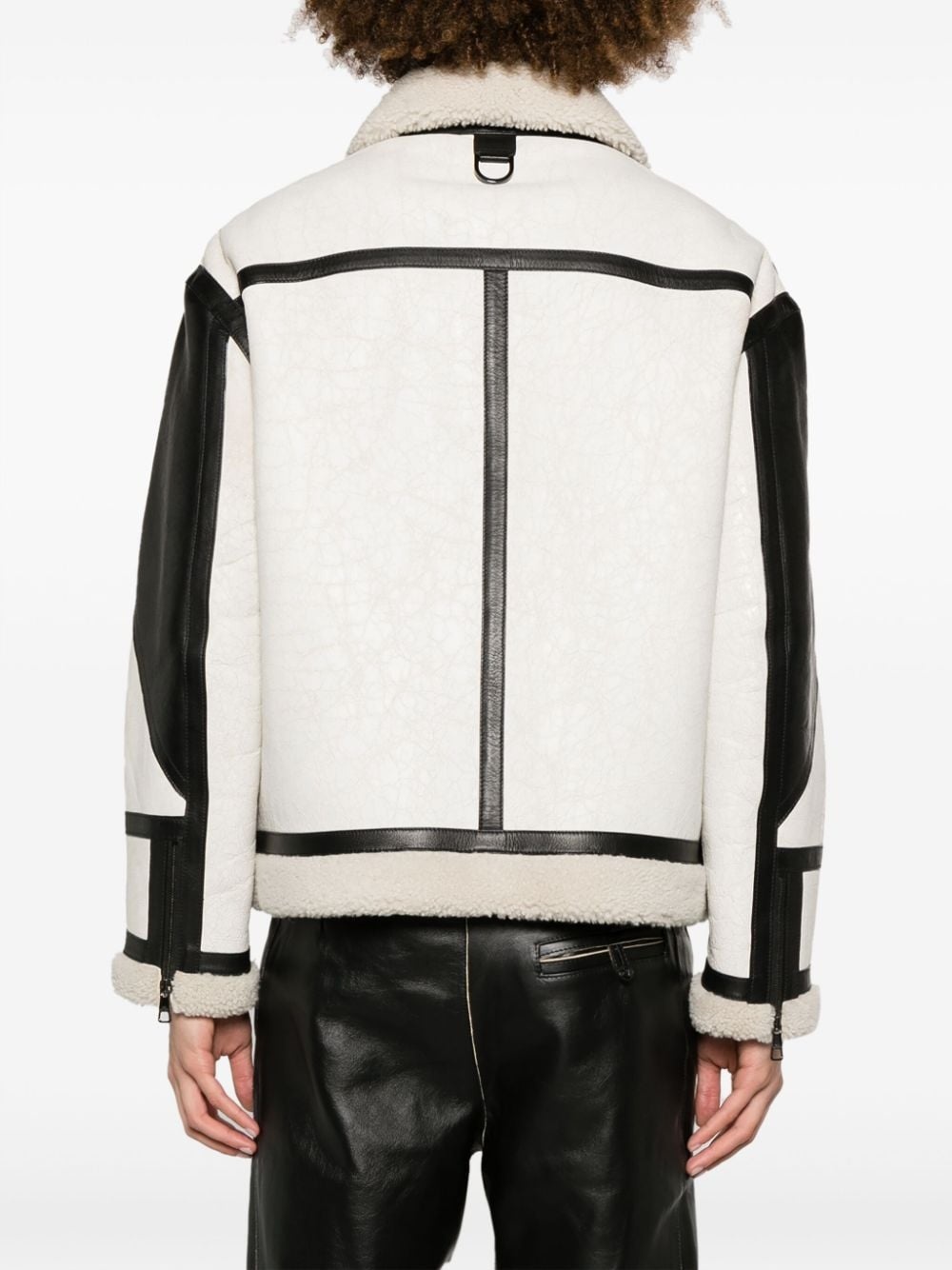 faux-shearling trim leather jacket - 4