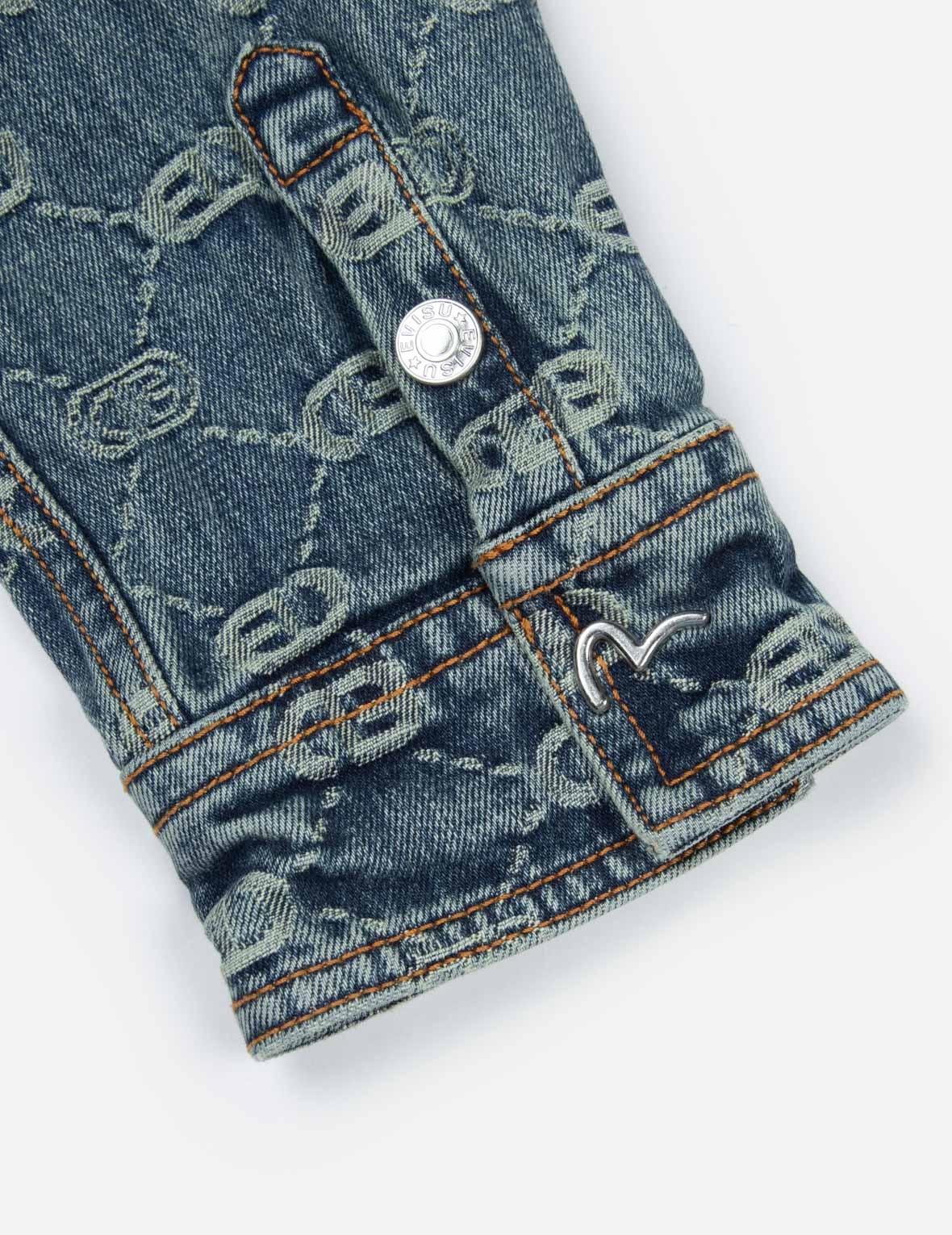 Allover Logo Jacquard and Seagull Embroidery Boyfriend Fit Denim Shirt Jacket - 9