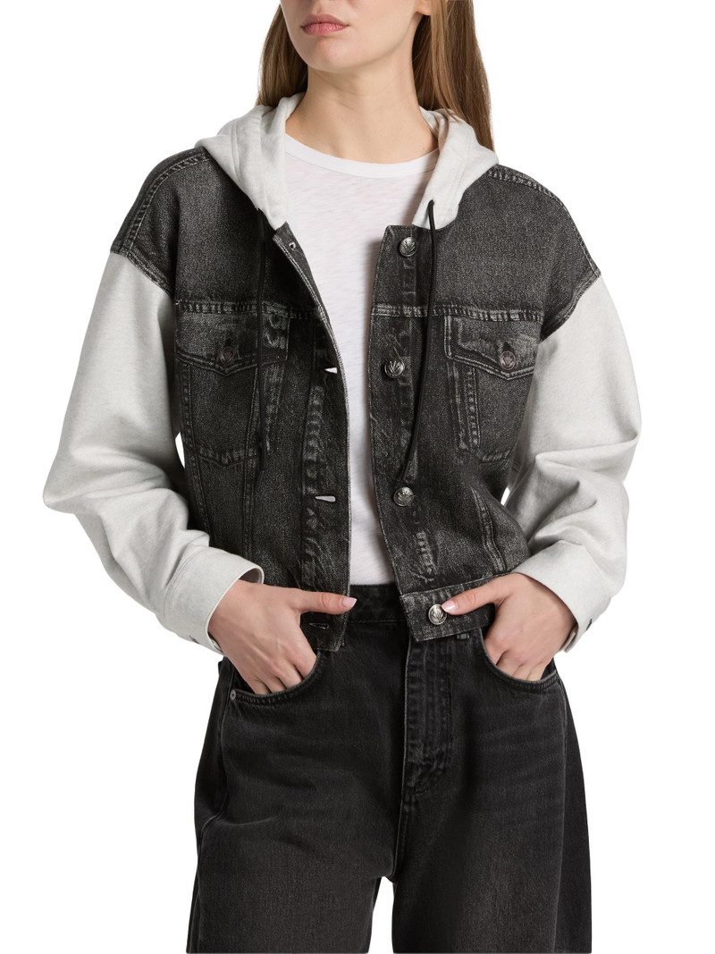 Women's rb Miramar Terry Combo Hooded Trucker Jacket - Sport Combo Washed Black 3
