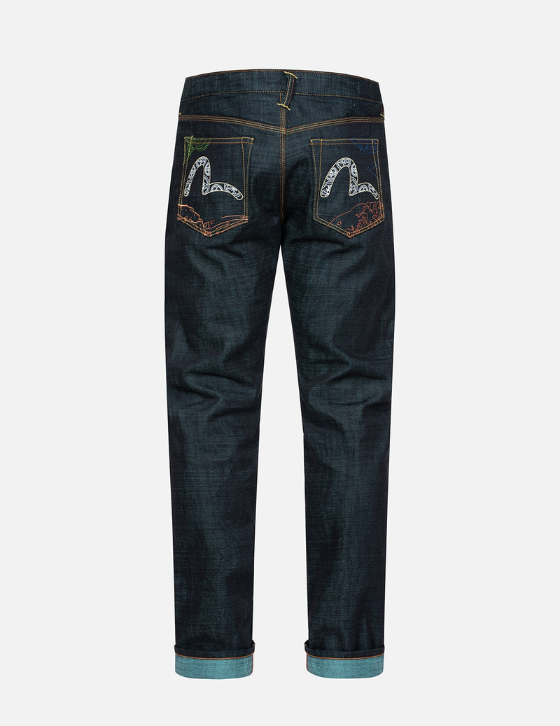 EVISU SASHIKO PATTERN POCKETS CARROT FIT JEANS #2017 outlook