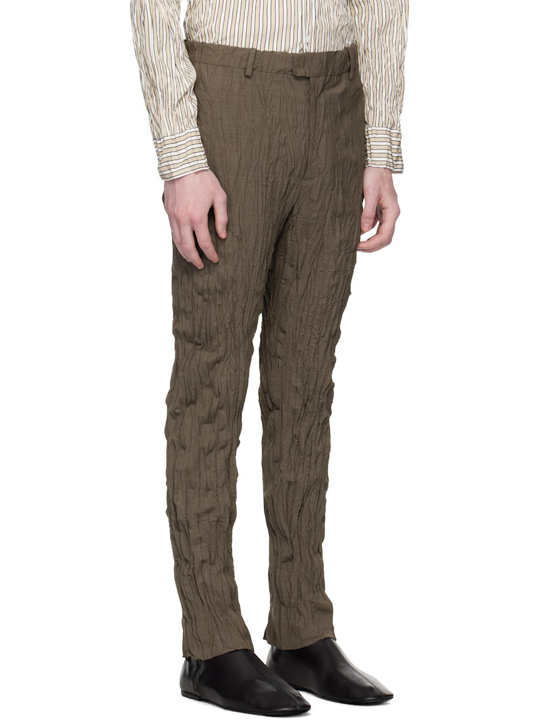 Brown Crushed Wool Slim Trousers - 2