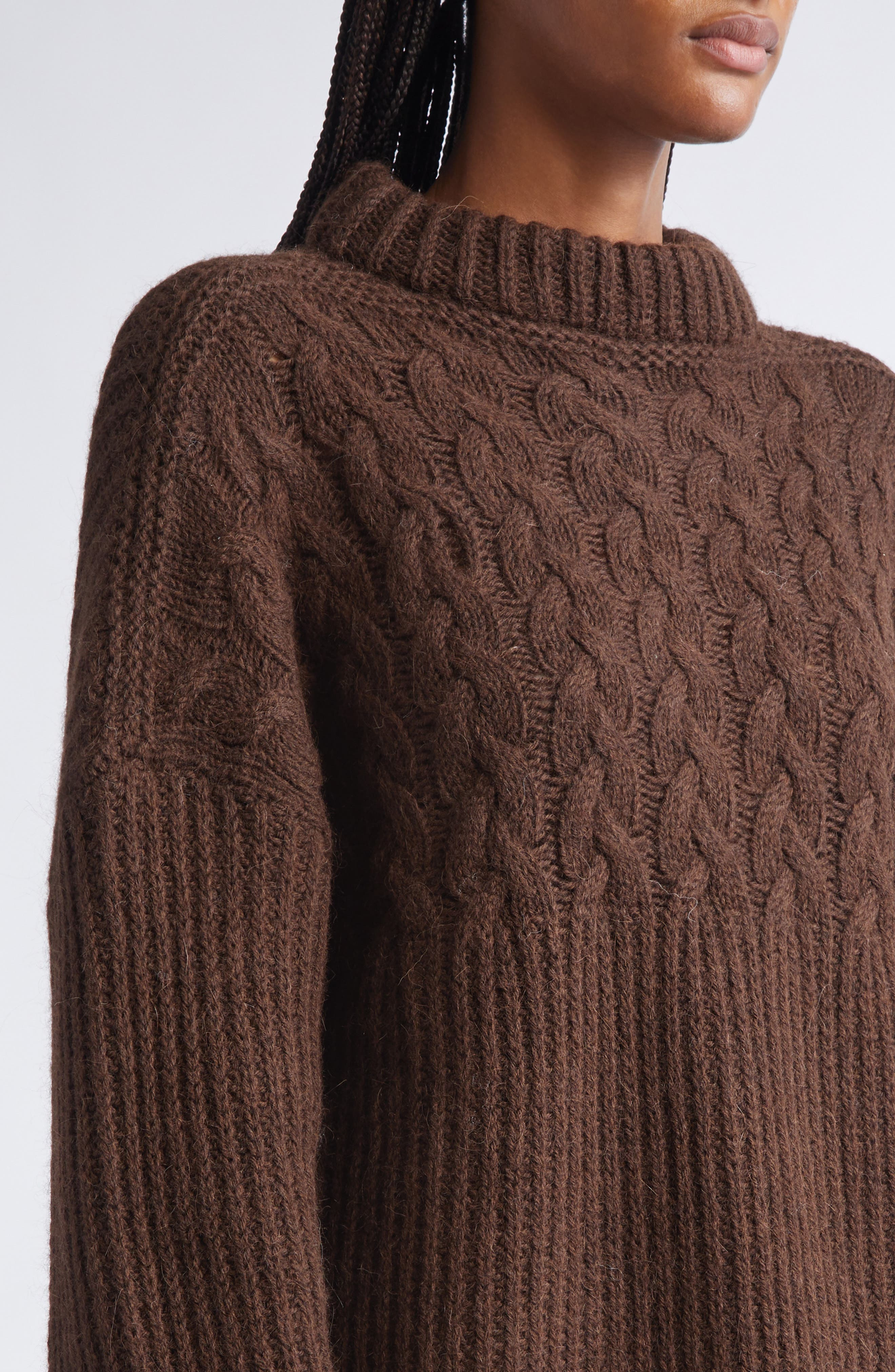 Cecilie Bahnsen Belinda Mixed Stitch Wool & Alpaca Sweater in Brown at Nordstrom - 5