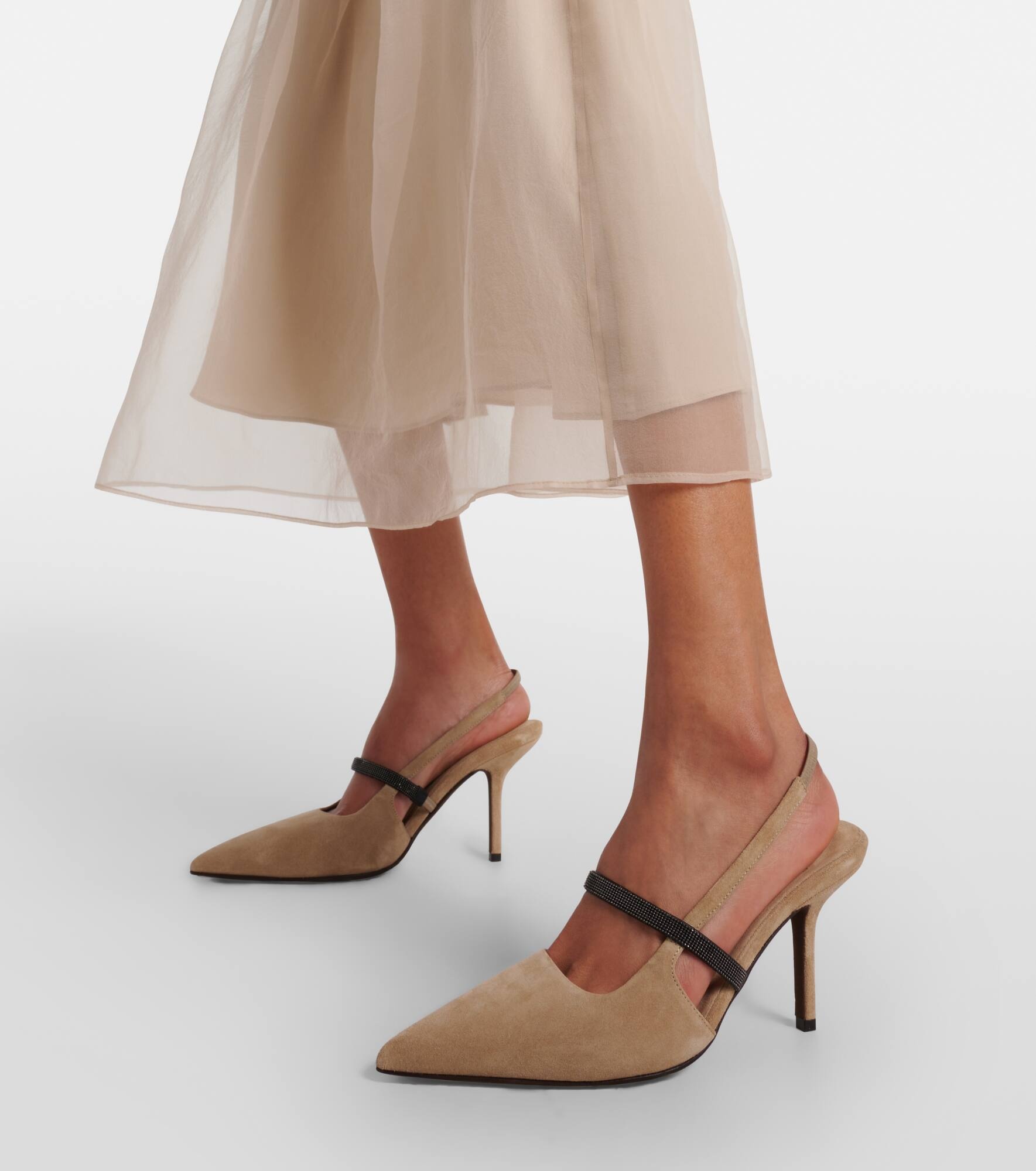 Embellished suede slingback pumps - 4