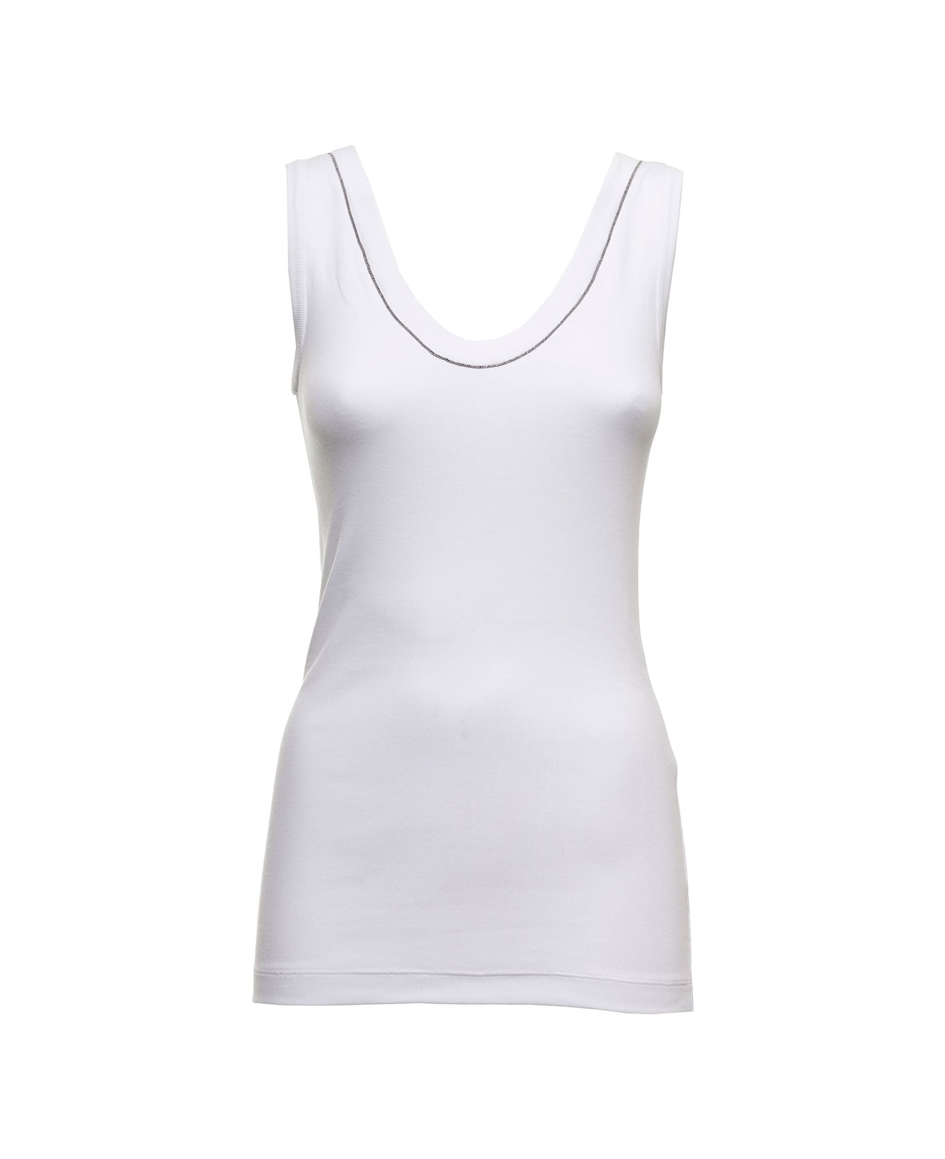 【送料&関税込】Brunello Cucinelli Monile Tank Top Brunello Cucinelli Monili-Trim Cotton Rib Jersey Tank Top