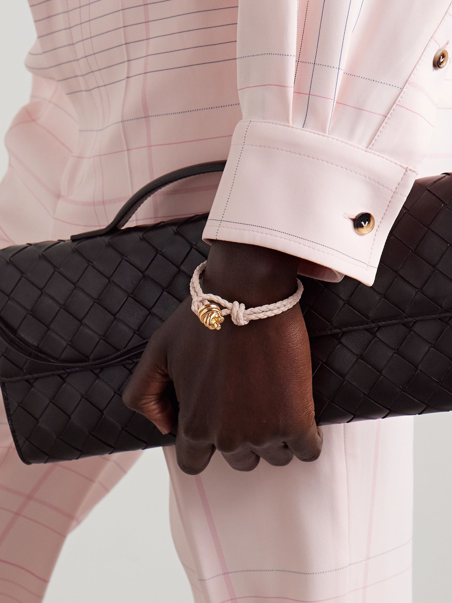 Intrecciato leather and gold-tone bracelet Pink - 2