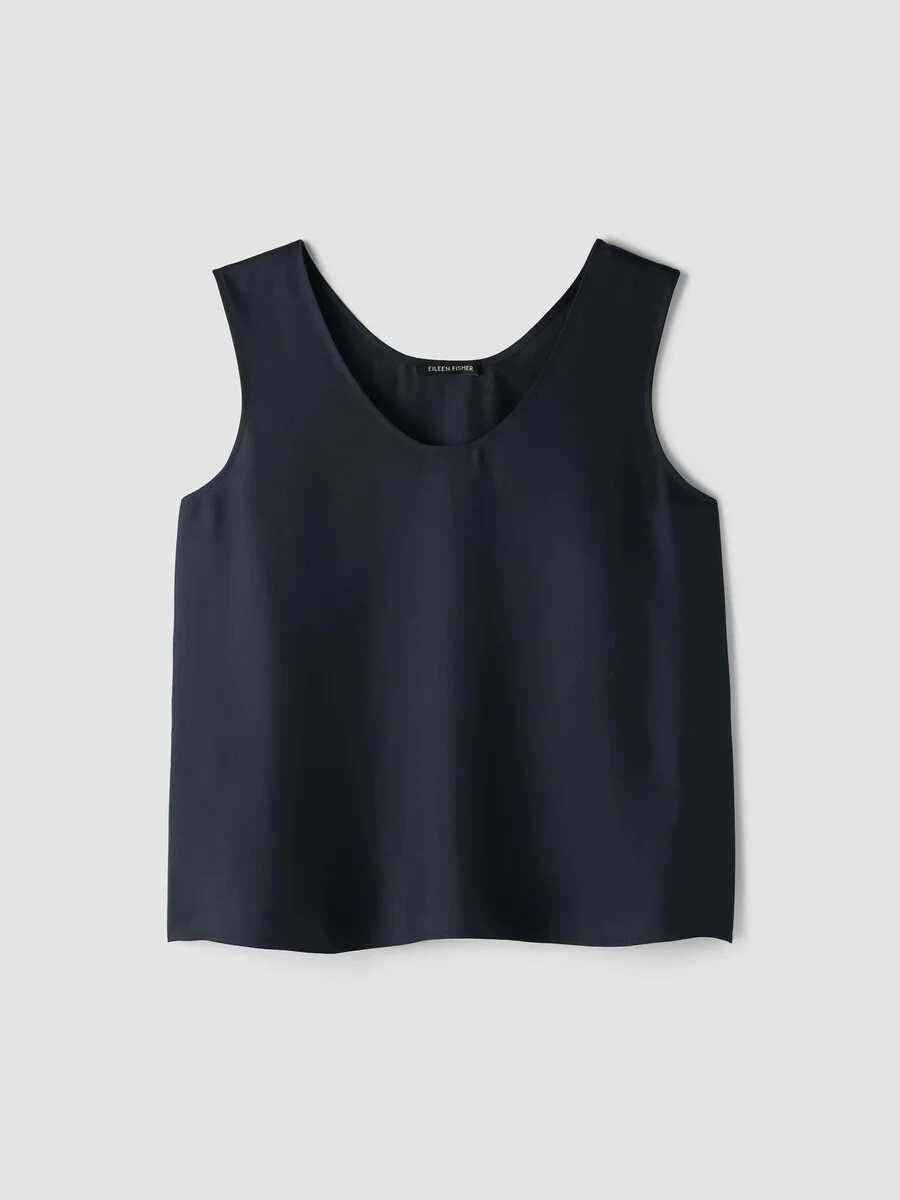 Silk Twill Curved V-Neck Tank - 1