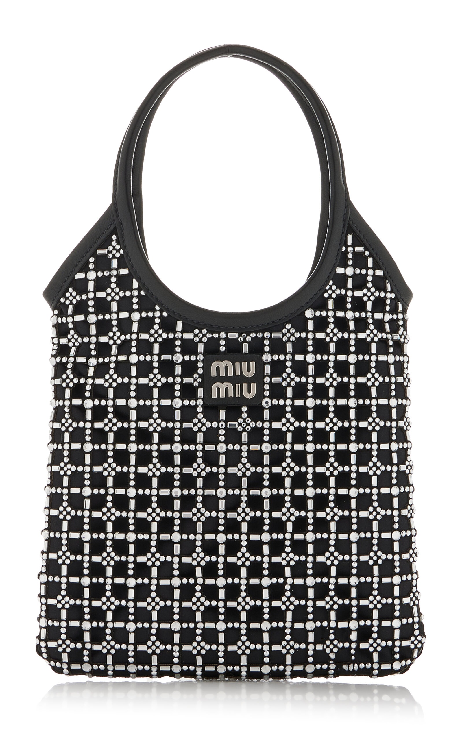 Crystal-Embellished Open Weave Tote Bag black - 1