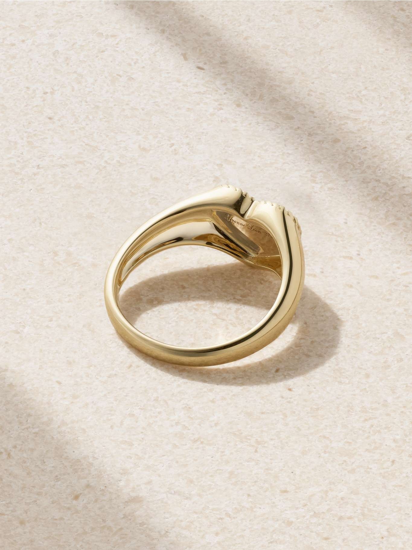 Baby Chevalière 9-karat gold, coral and diamond ring Pink - 3